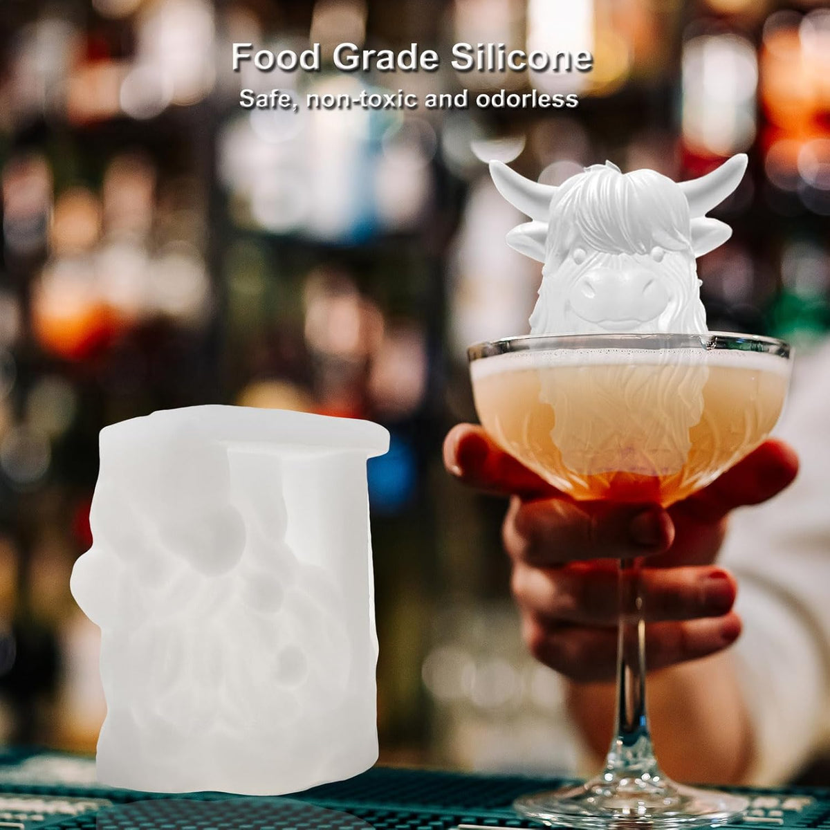 3D Highland Cow Ice Cube Silicone Molds Tray for Whiskey, Cocktail, Drink Decor, Bar; Rich Details.