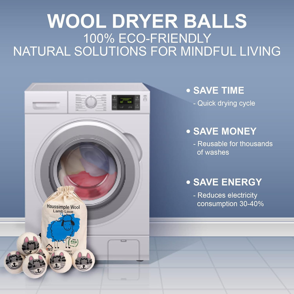 Wool Dryer Balls Organic Felt 6 Pack Laundry Fabric Softener, Extra Large Reusable Handmade Natural