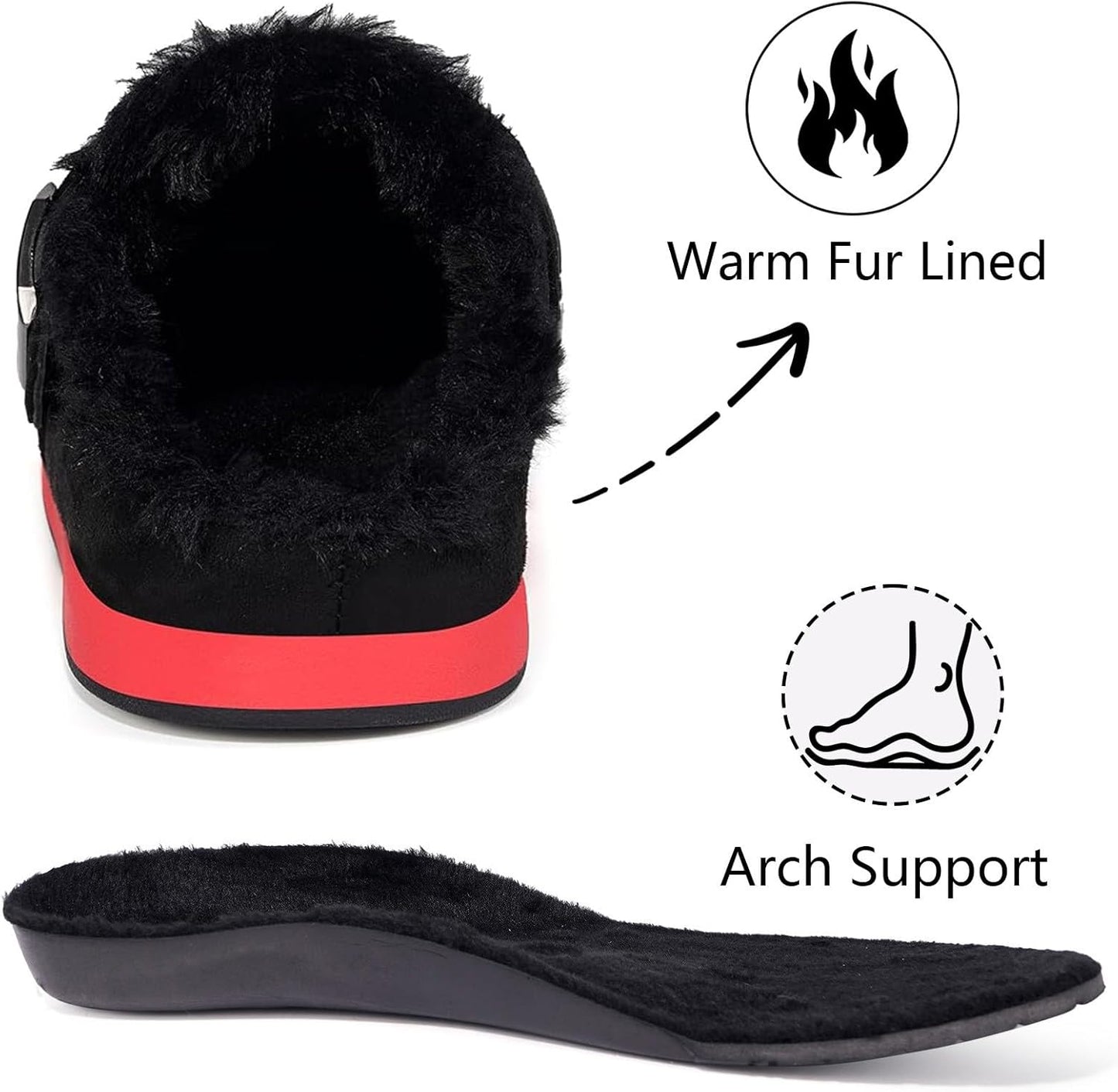 Fur Lined Clogs for Women Men Suede Winter Slippers Arch Support Slip on Mules Potato Shoes with