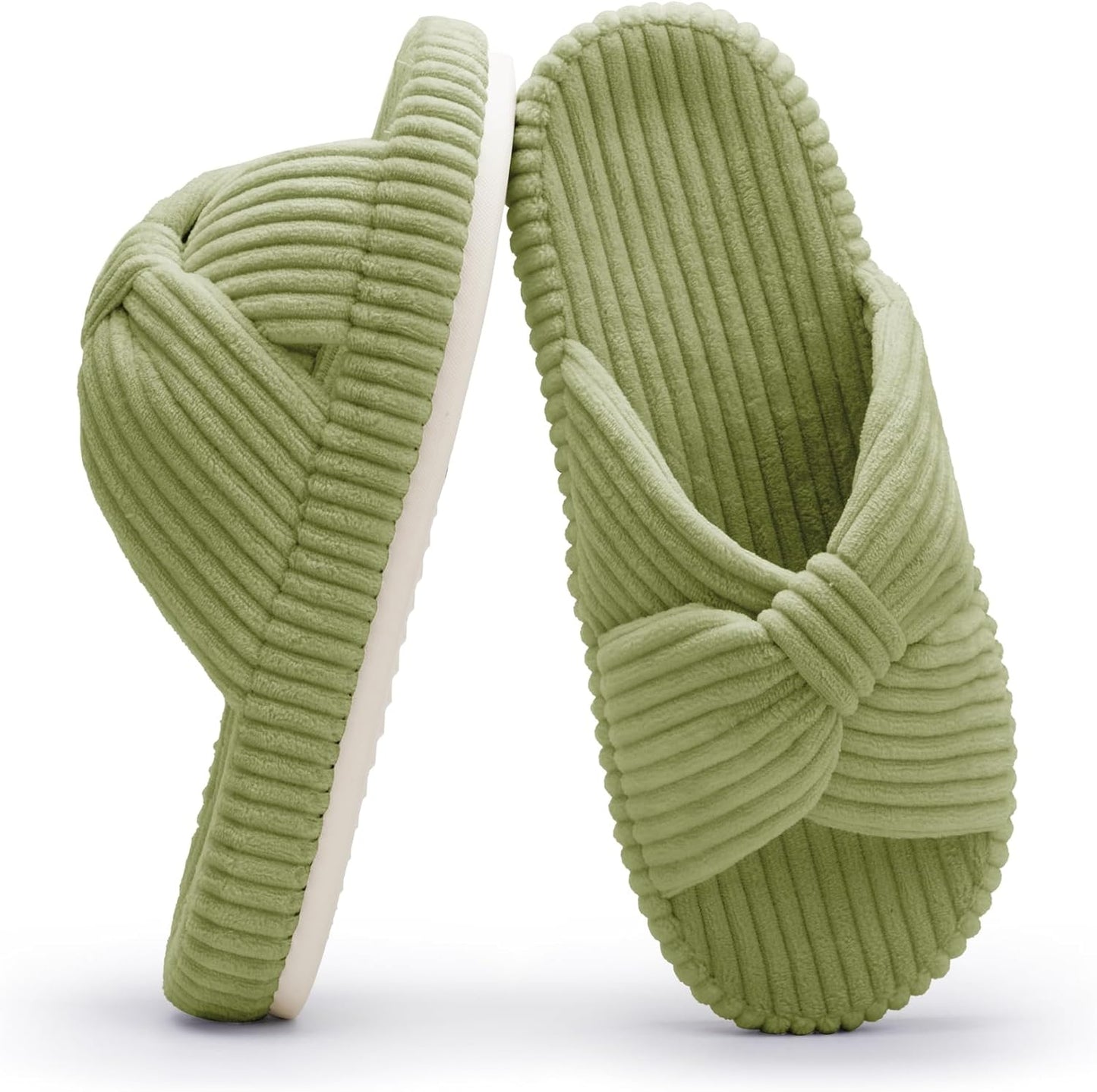 Chantomoo Slippers for Women Memory Foam House Bedroom Corduroy Bow Crossbands Slide Slipper Shoes