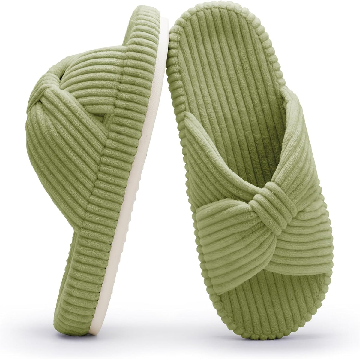 Chantomoo Slippers for Women Memory Foam House Bedroom Corduroy Bow Crossbands Slide Slipper Shoes