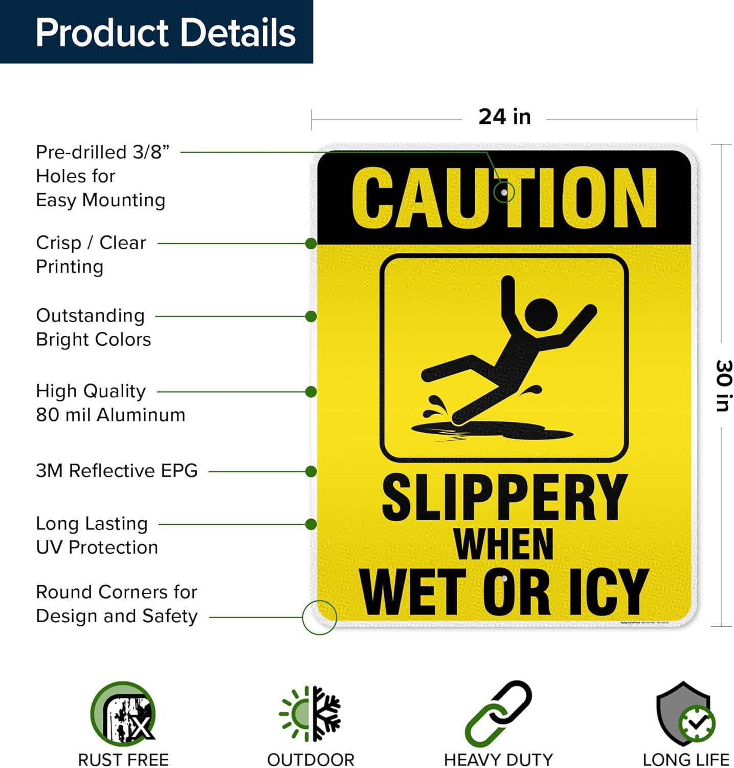 Caution Slippery When Wet Sign or ICY Sign, 24"x30" .080 Reflective Aluminum, Indoor/Outdoor Use