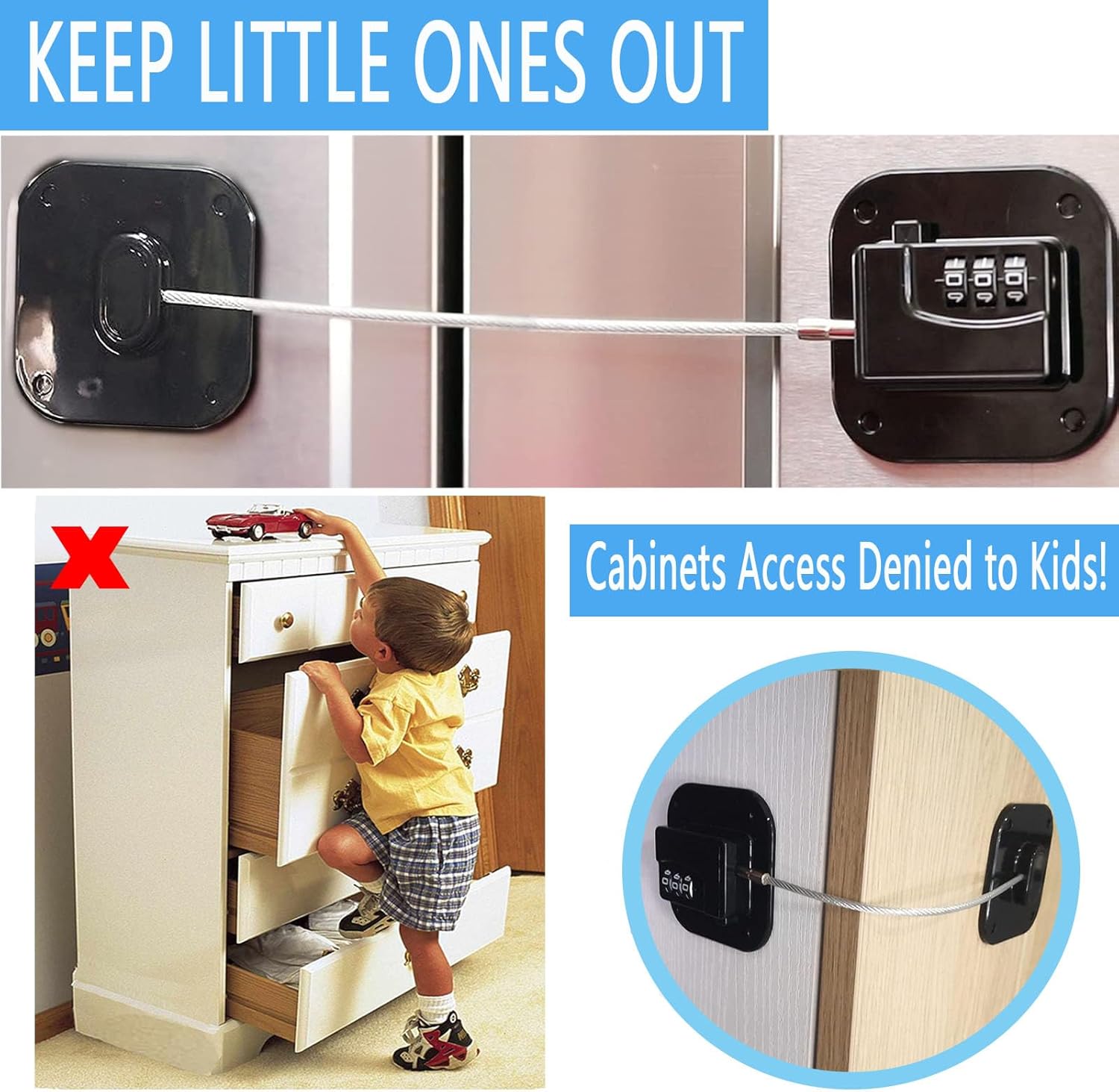 YEYA Upgraded Refrigerator Door Lock with Combination for Adults, Lock for Fridge, Freezer, File