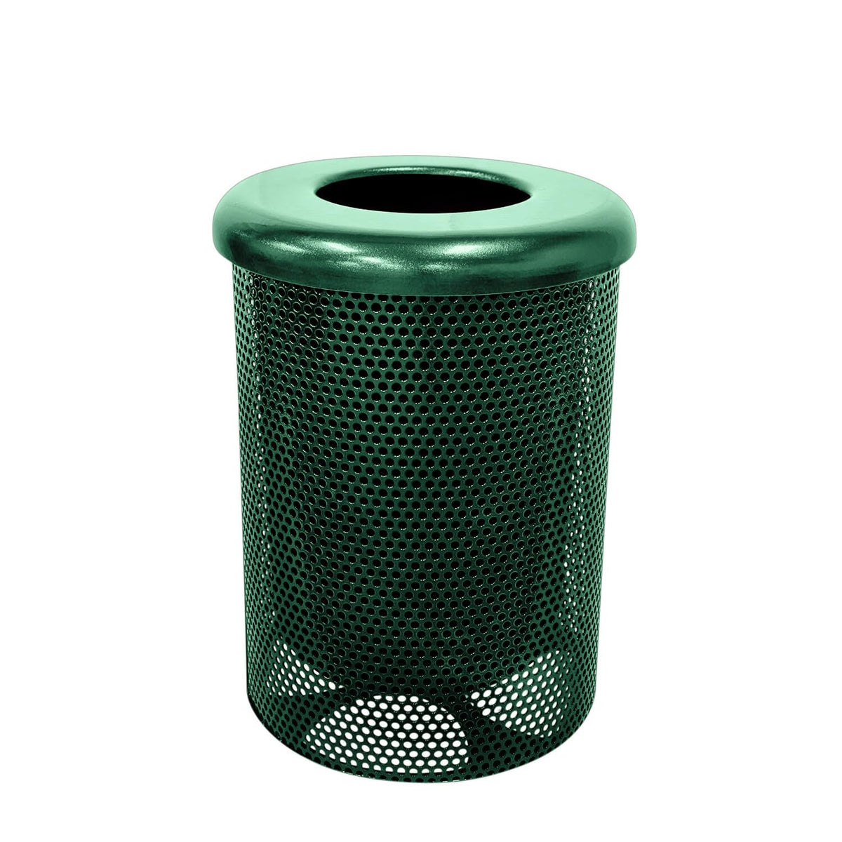 COATEDOUTDOORFURNITURE RFT-P-TXTGRN Heavy Duty Round Trash Receptacle with Flat Top, Liner