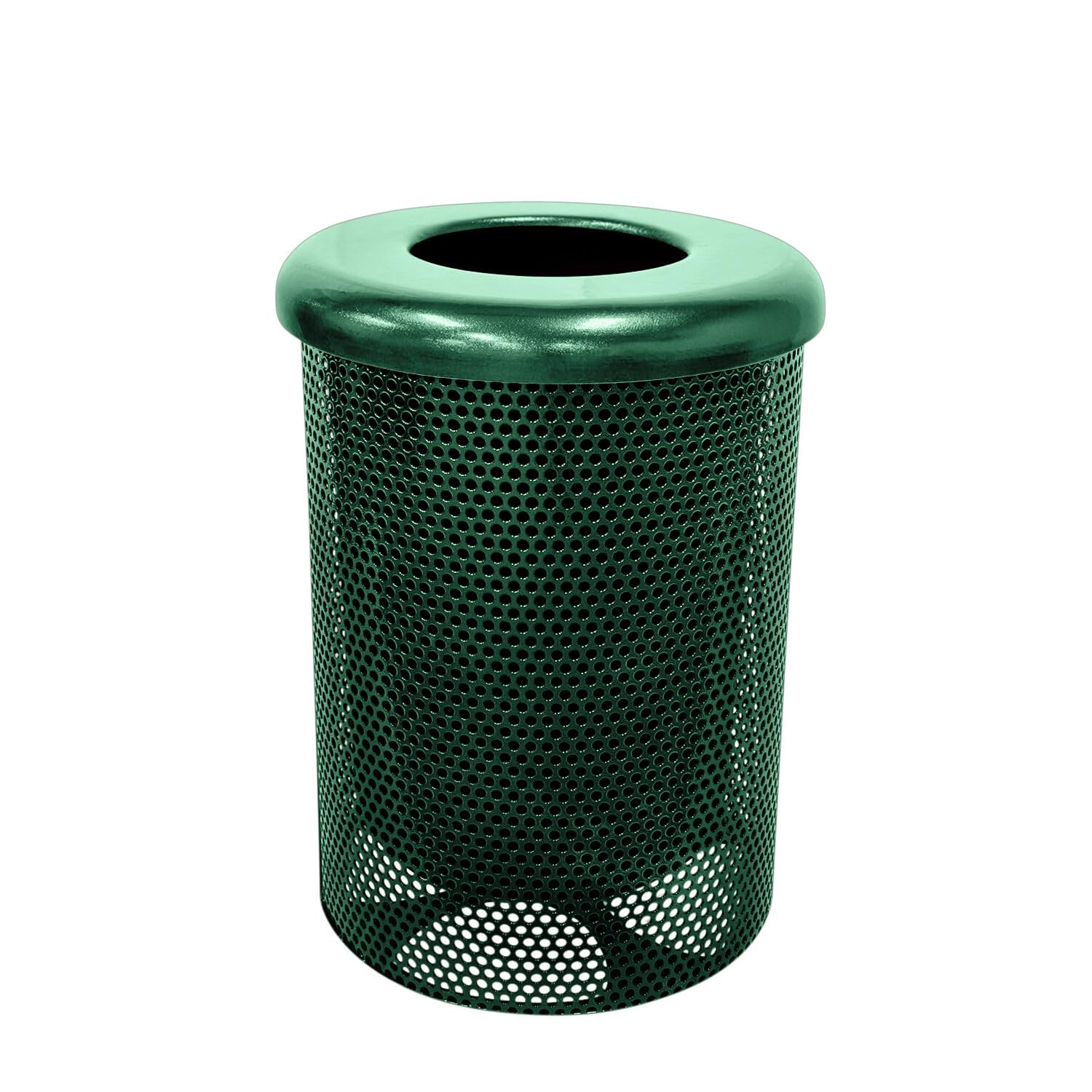 COATEDOUTDOORFURNITURE RFT-P-TXTGRN Heavy Duty Round Trash Receptacle with Flat Top, Liner