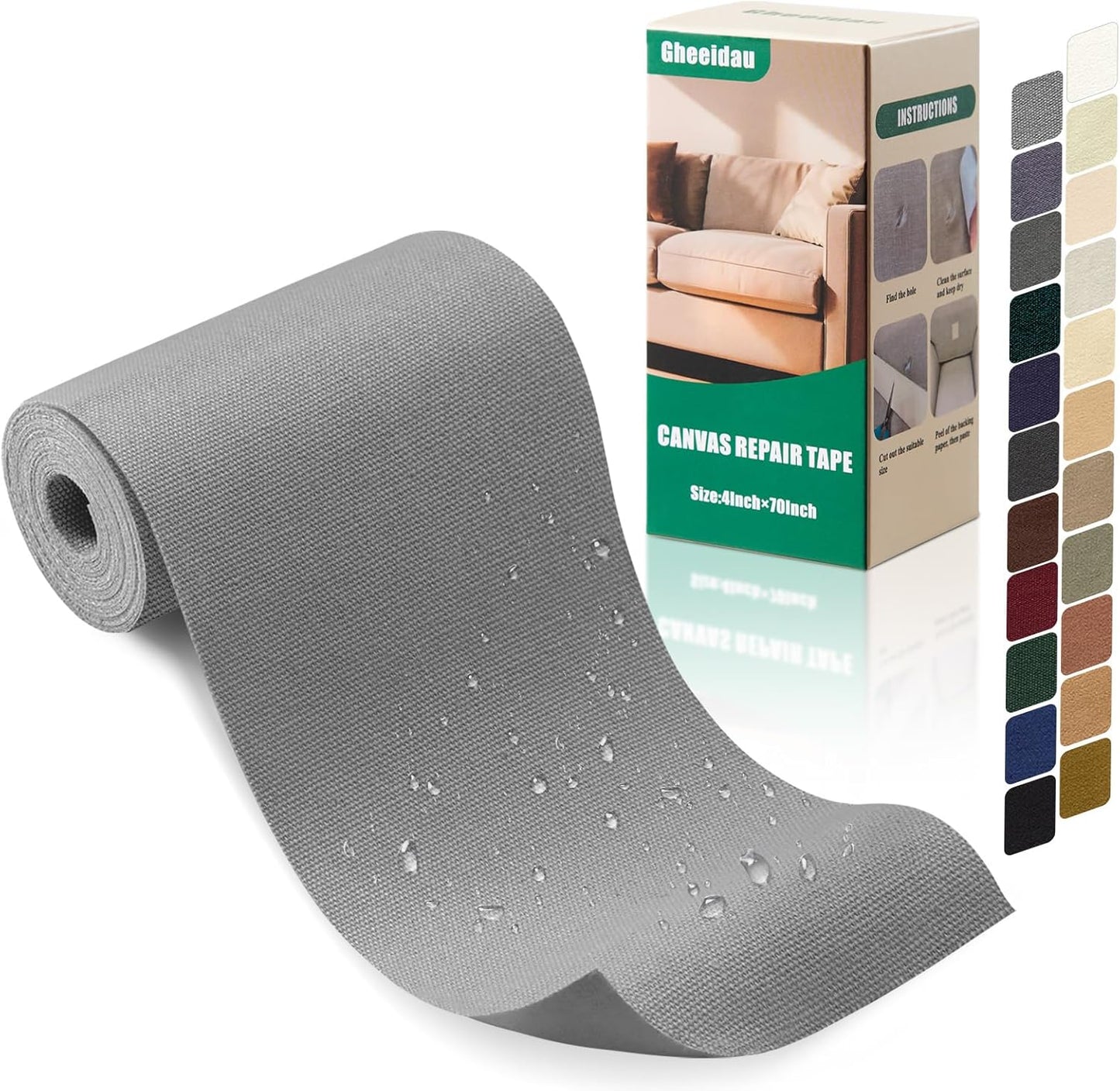 Canvas Repair Tape 4×70 Inch Waterproof Self-Adhesive Fabric Repair Patch for Repairing Boat