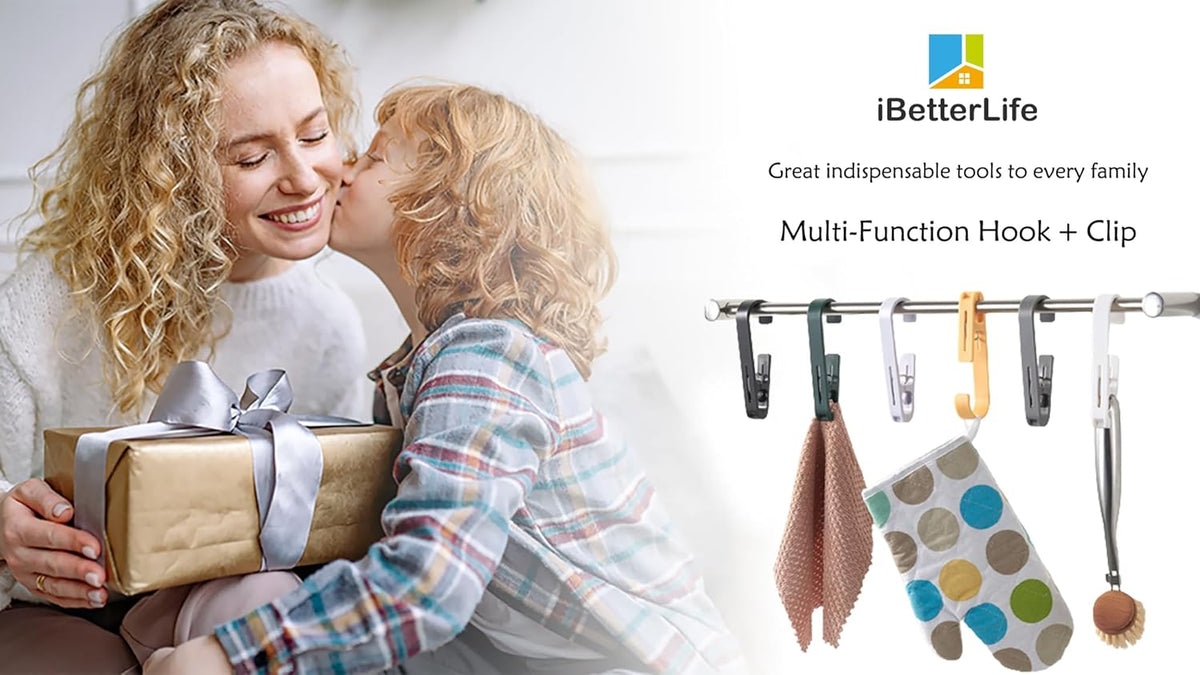 iBetterLife 4Pcs Laundry Hooks Hanging Clips Heavy Duty Outdoor Clothes Pins, Closet Organizer