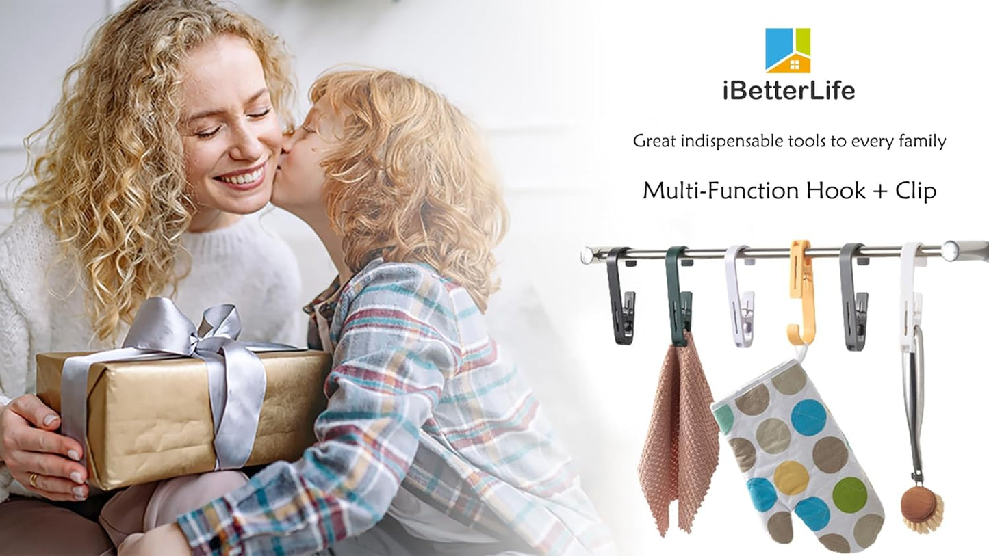 iBetterLife 4Pcs Laundry Hooks with Clips Hanger Heavy Duty Outdoor Clothes Pins, Closet Organizer