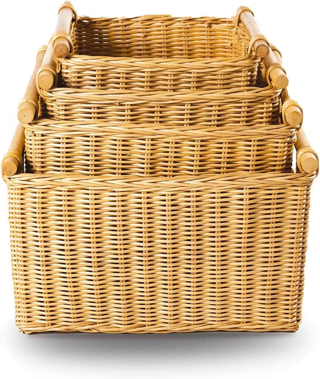 The Basket Lady Deep Pole Handle Wicker Storage Basket, Large, 15 in L x 15.5 in W x 9.5 in H