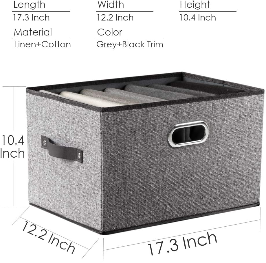 PRANDOM Larger Collapsible Storage Bins for Closet [3-pack] Decorative Linen Fabric Storage Baskets