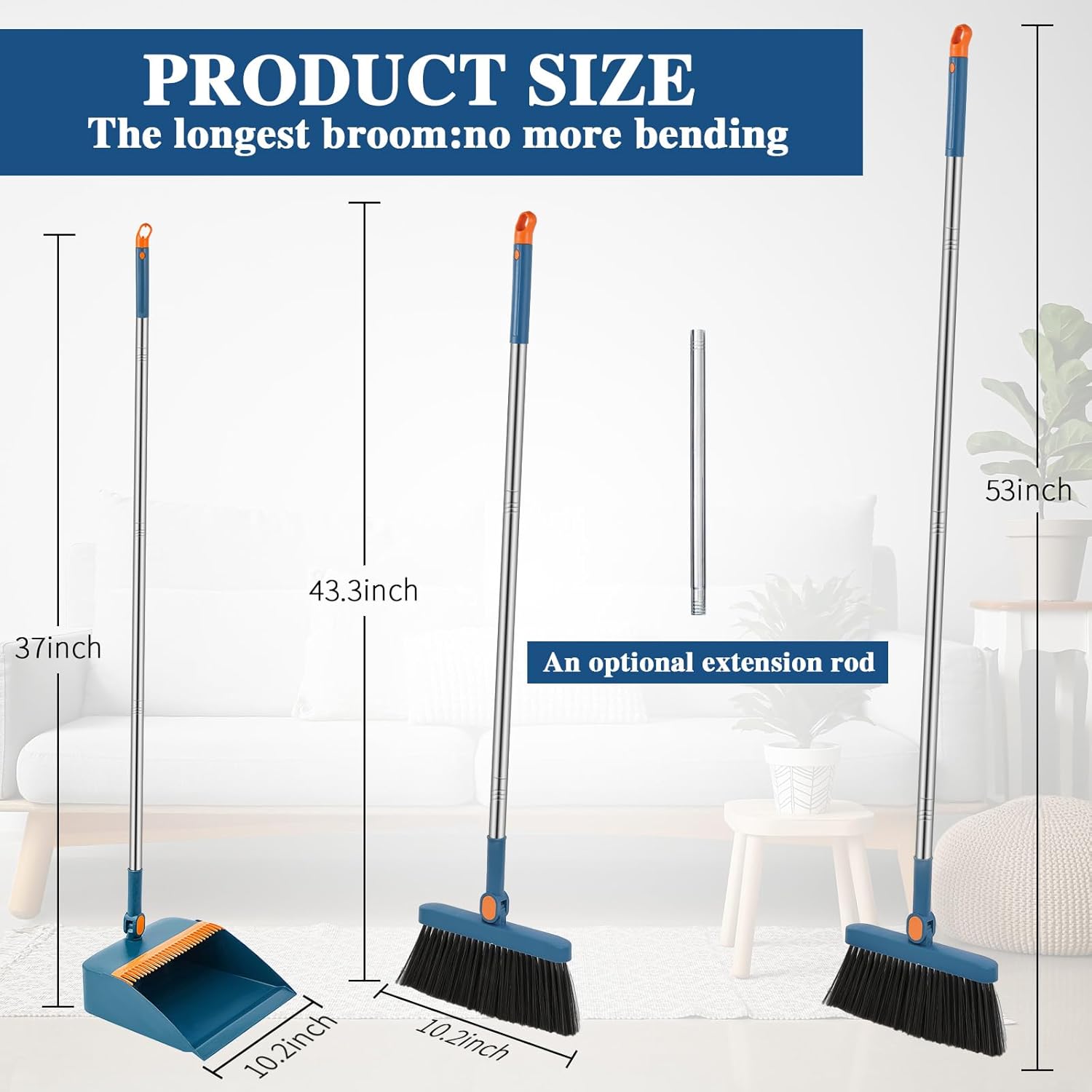 Suclain 4 Set 8 Pcs Broom and Dustpan Set 47 Inch Long Handle Brooms for Sweeping Indoor Household