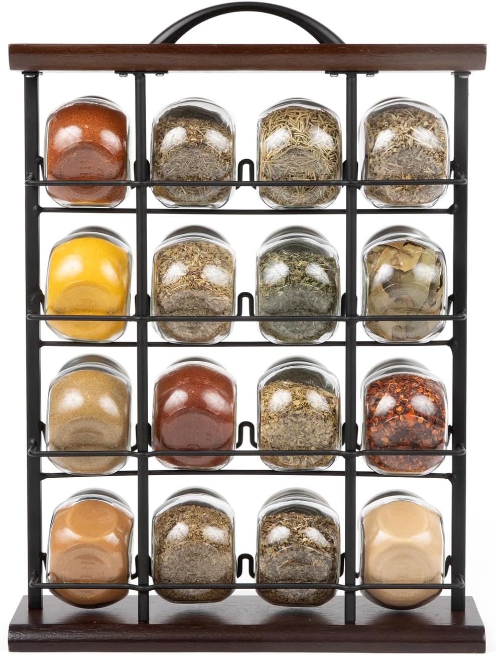 Orii 16 Jar Acacia Wood & Metal Wire Spice Rack with Spices Included, Storage for Spices and