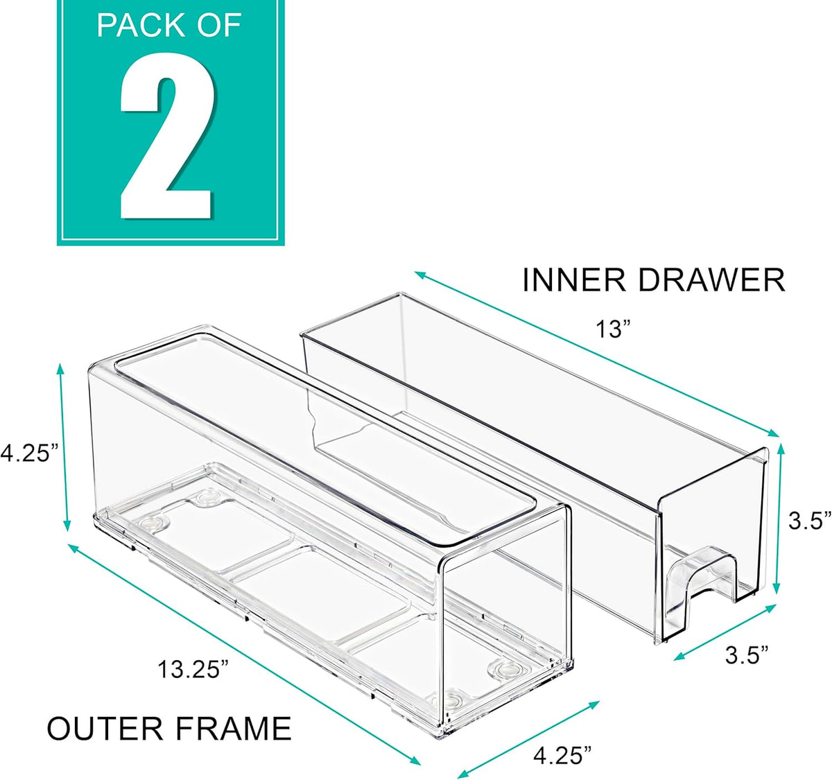 Sorbus Small Clear Storage Drawers (2 Pack) – Stackable Organizer Bins with Pull-Out Drawers for
