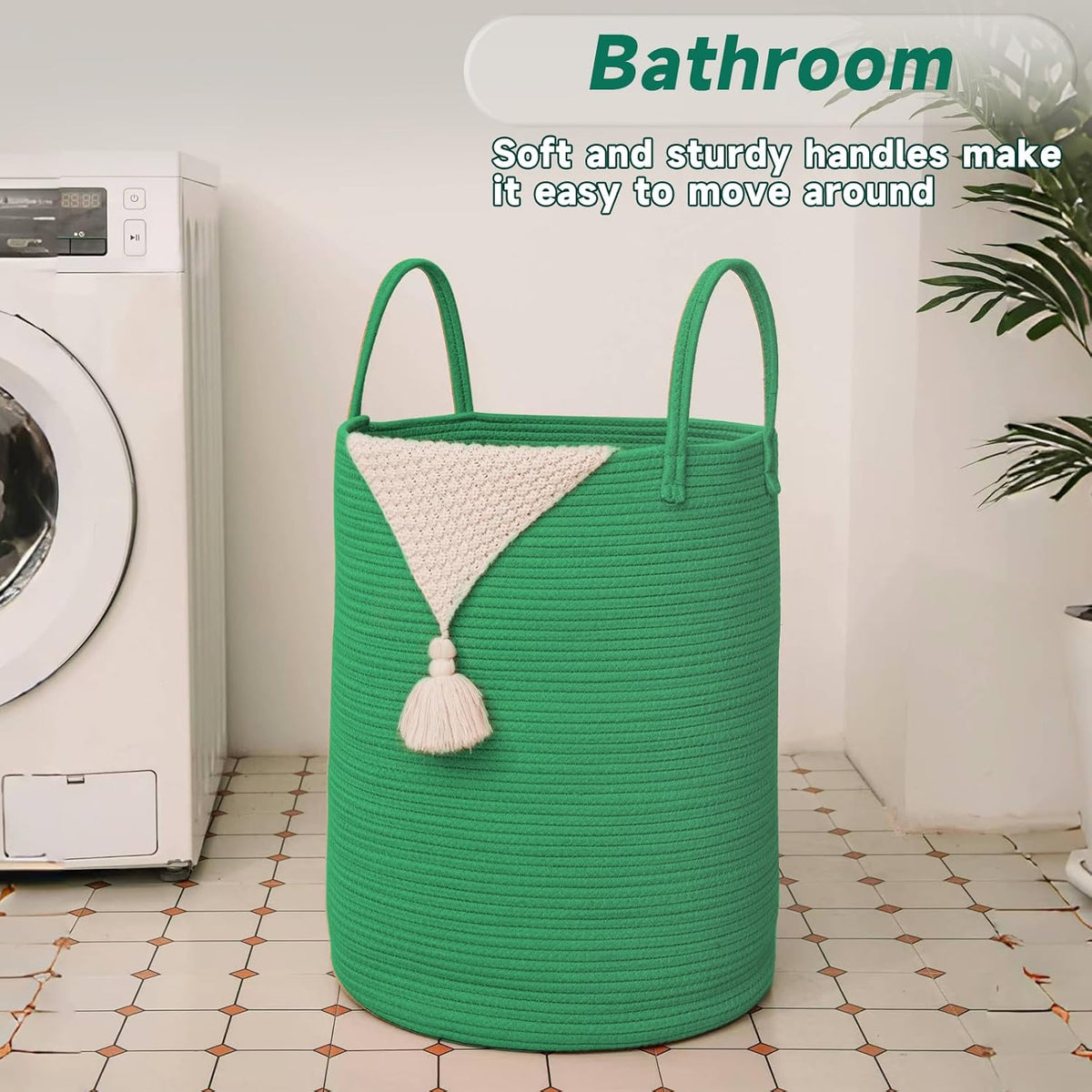 Large Woven Laundry Basket Hamper,80L Cotton Rope Storage Bin for Blankets,Toys and