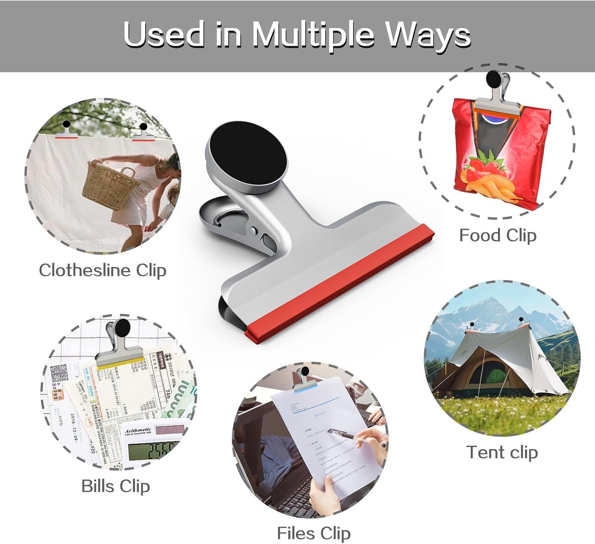 HOUSE AGAIN 8 Pack Stainless Steel Magnetic Chip Bag Clips Covered with Silicone - NO More Sharp