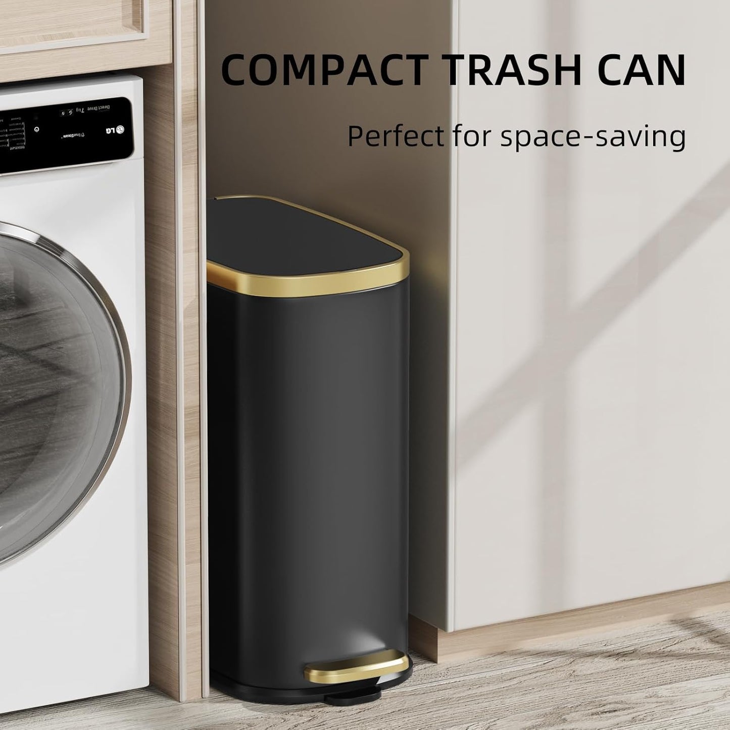 KUK Small Bathroom Trash Can with Lid Soft Close, Step Pedal, 2.4 Gal Stainless Steel Garbage Can