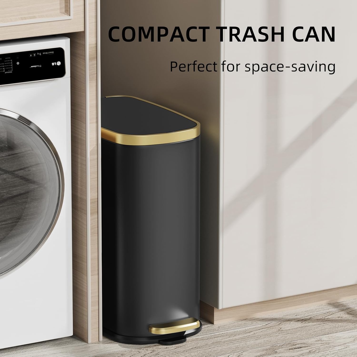 KUK Small Bathroom Trash Can with Lid Soft Close, Step Pedal, 2.4 Gal Stainless Steel Garbage Can