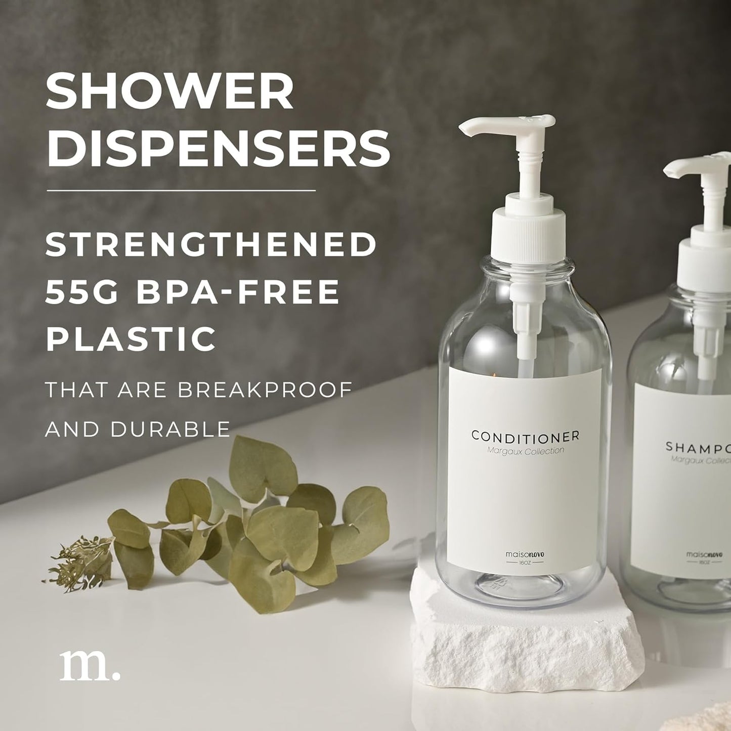 MaisoNovo Refillable Shampoo and Conditioner Bottles | 16.9 fl oz Set of 3 Clear Plastic Bottles