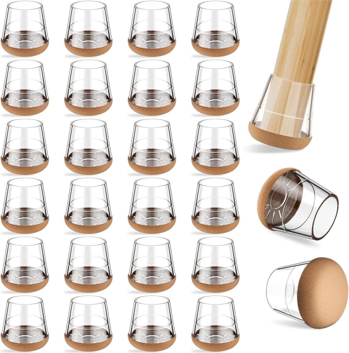 24 PCS Silicone & Felt Chair Leg Floor Protectors for Hardwood Floors - Furniture Pads, Chair Leg