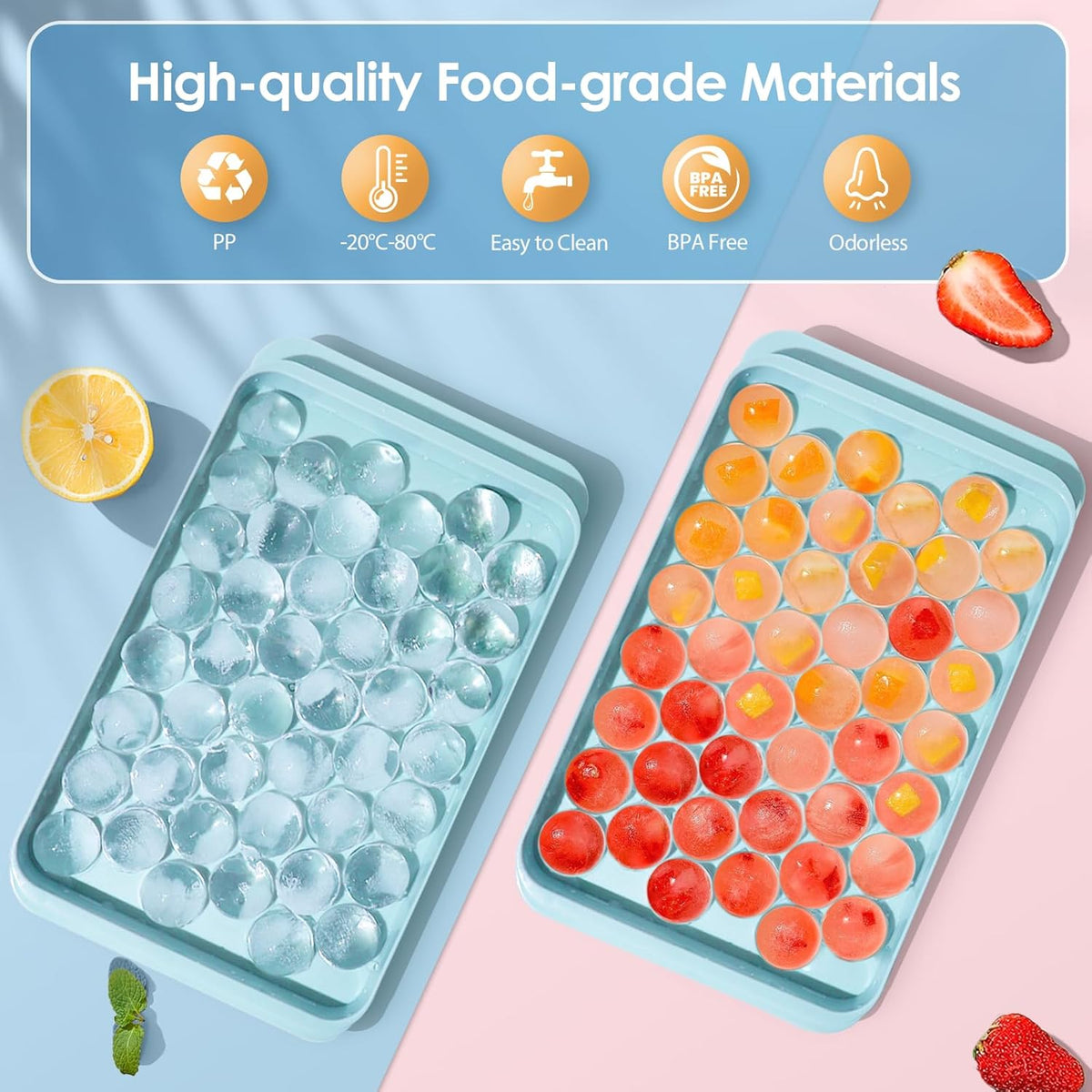 WIBIMEN Ice Cube Tray with Lid and Bin - Round Ice Trays for Freezer with Lid - Ice Cube Trays for