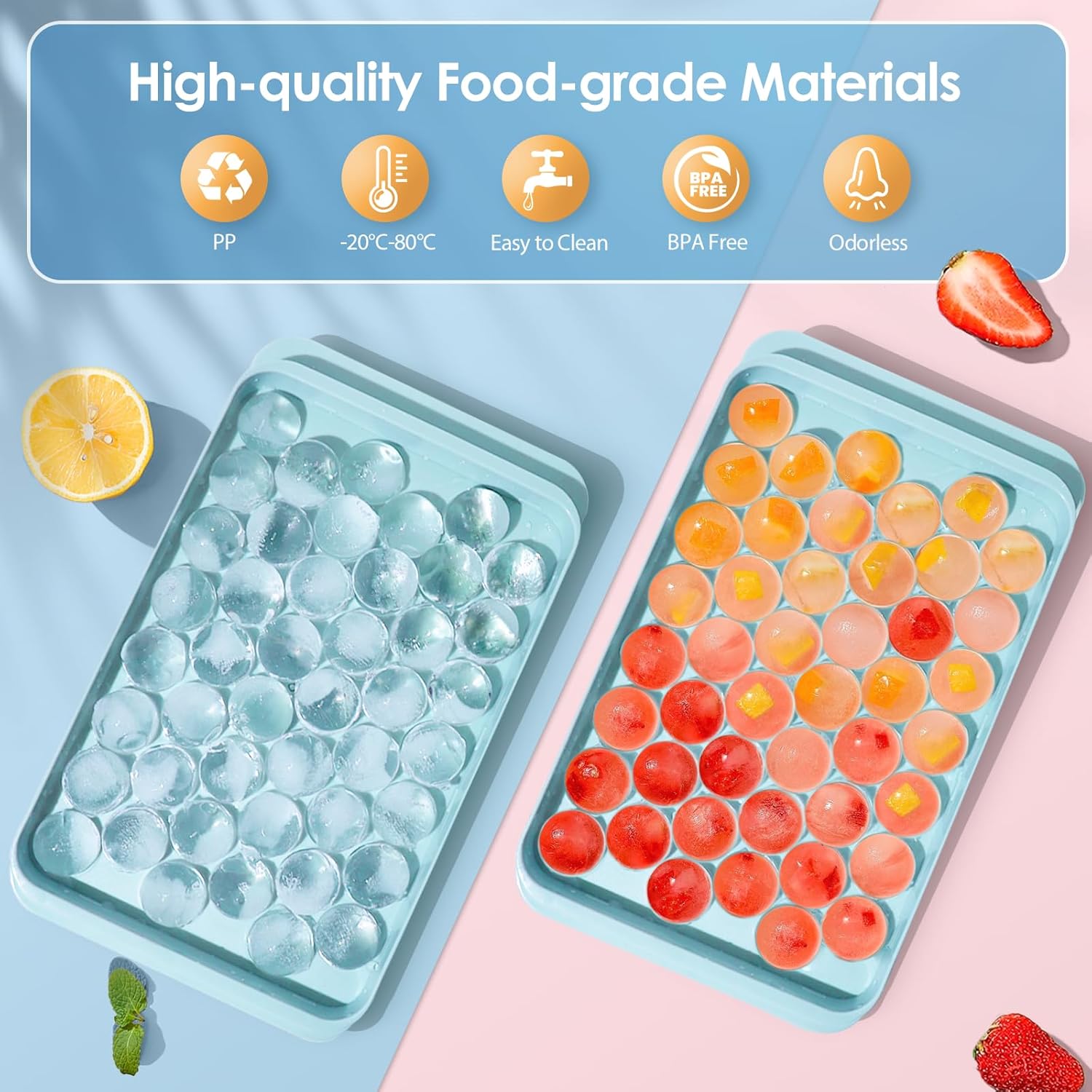 WIBIMEN Ice Cube Tray with Lid and Bin - Round Ice Trays for Freezer with Lid - Ice Cube Trays for