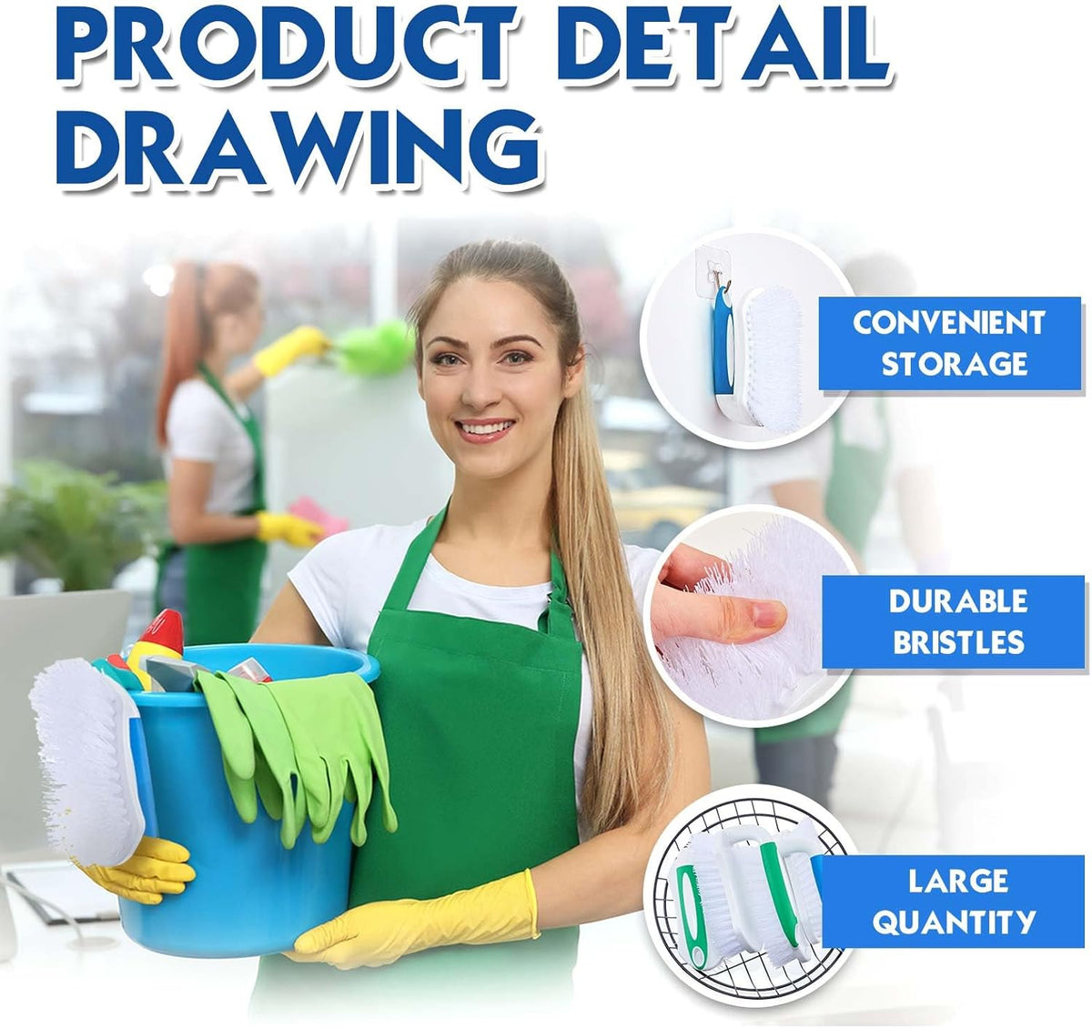 Lallisa 6 Pcs Scrub Brush for Cleaning with Handle Comfortable to Grip Heavy-Duty Flexible Stiff