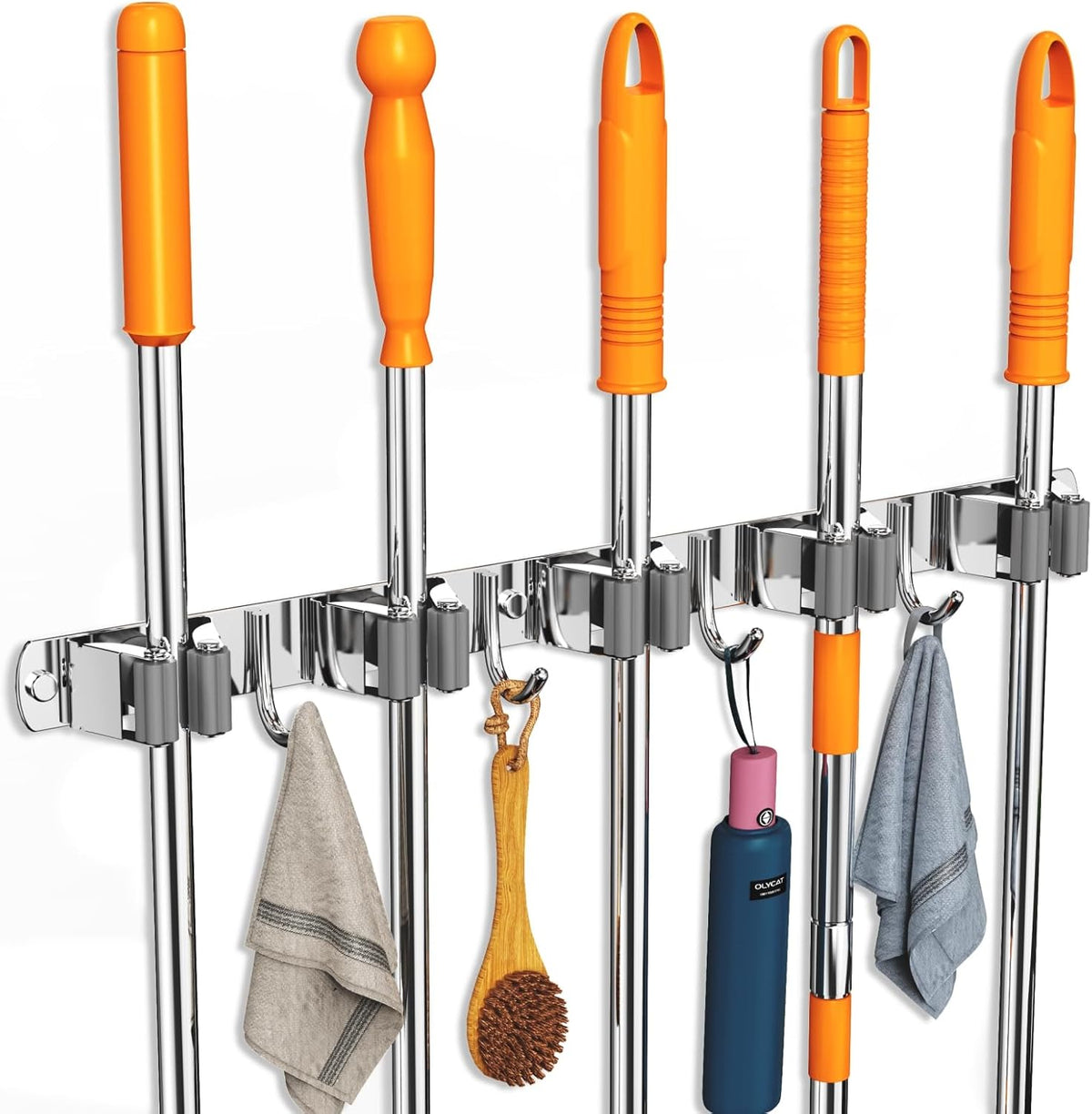 Broom and Mop Organizer Wall Hanging, Upgraded Mop and Broom Holder Wall Mount, Stainless Steel
