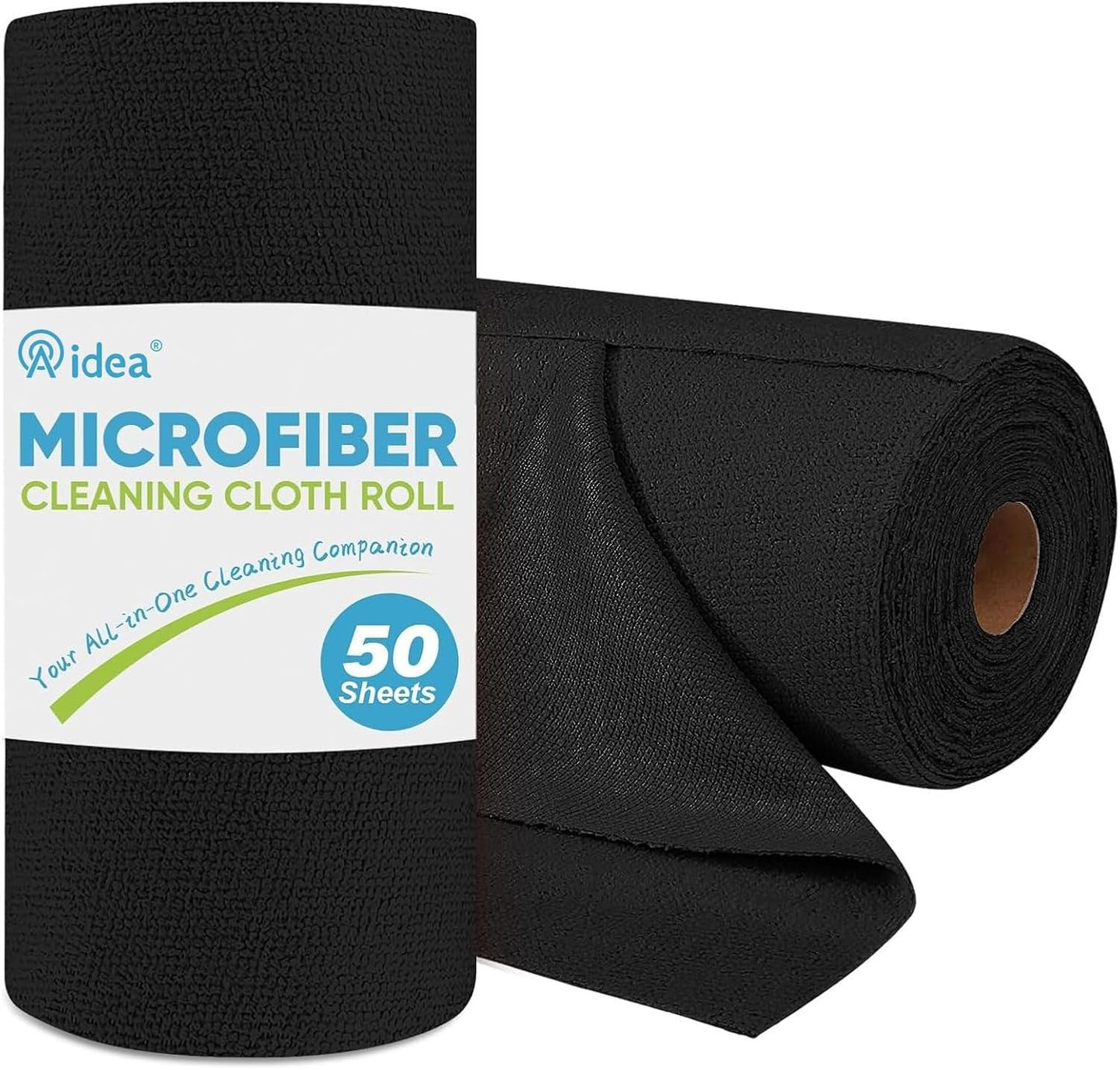 AIDEA Microfiber Cleaning Cloth Roll, 50PK, Black Microfiber Towels for Cars, Reusable Paper Towels