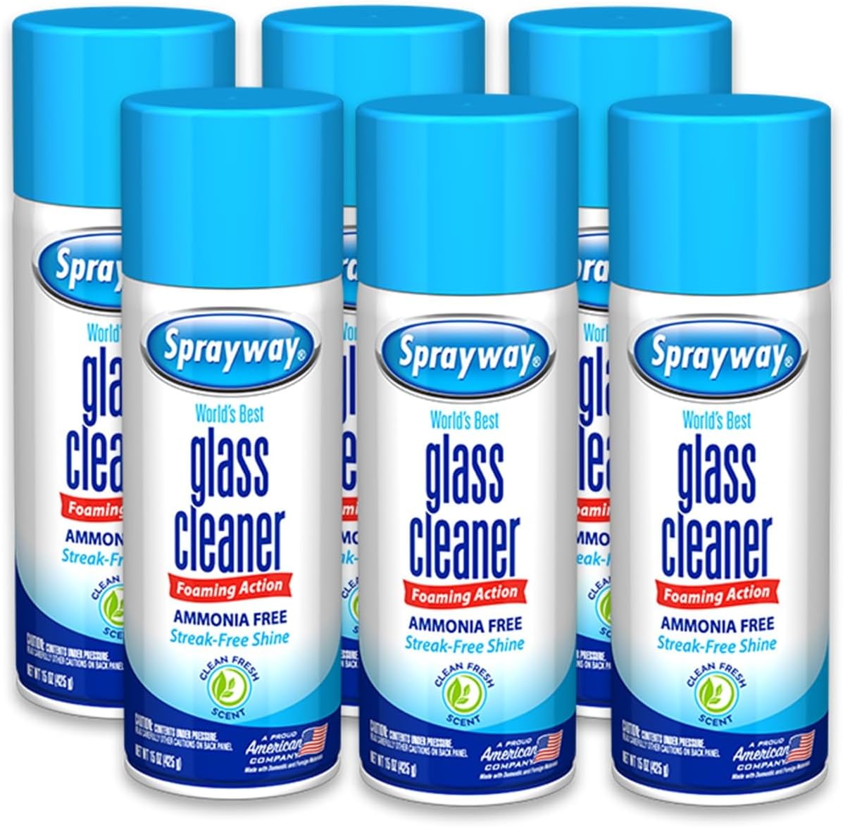 Sprayway Glass Cleaner Foaming Aerosol Spray, 15oz, Pack of 6 | Ammonia-Free, Streakless