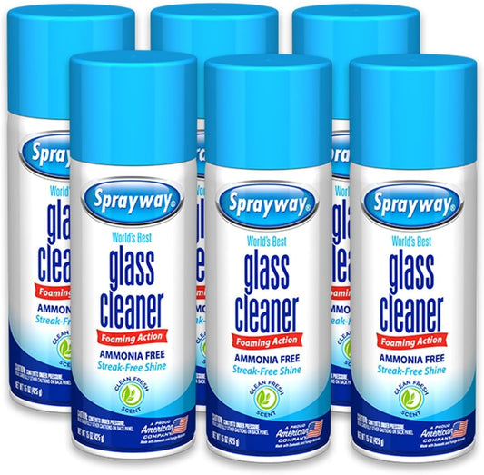 Sprayway Glass Cleaner Foaming Aerosol Spray, 15oz, Pack of 6 | Ammonia-Free, Streakless