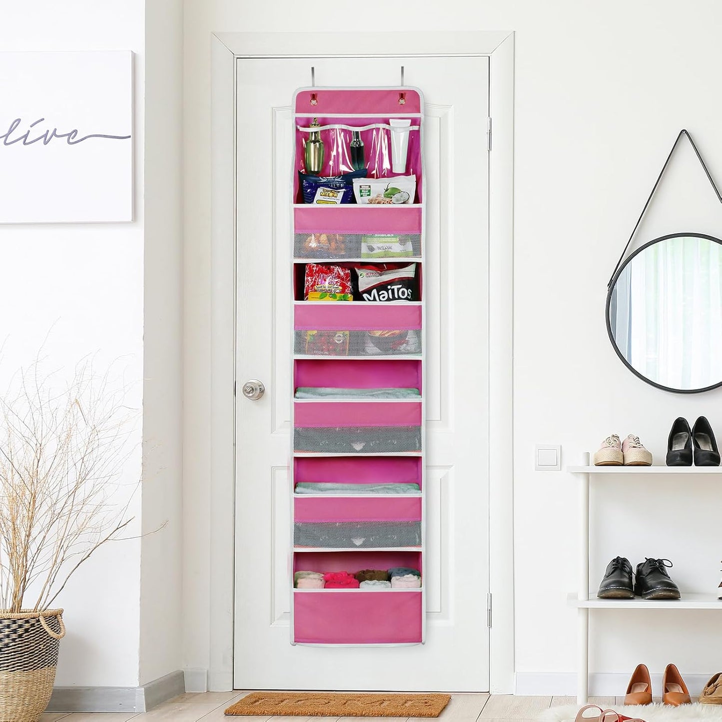 Univivi 6-Shelf Over Door Hanging Organizer Fabric Baby Door Storage with 5 Large Pockets and 3