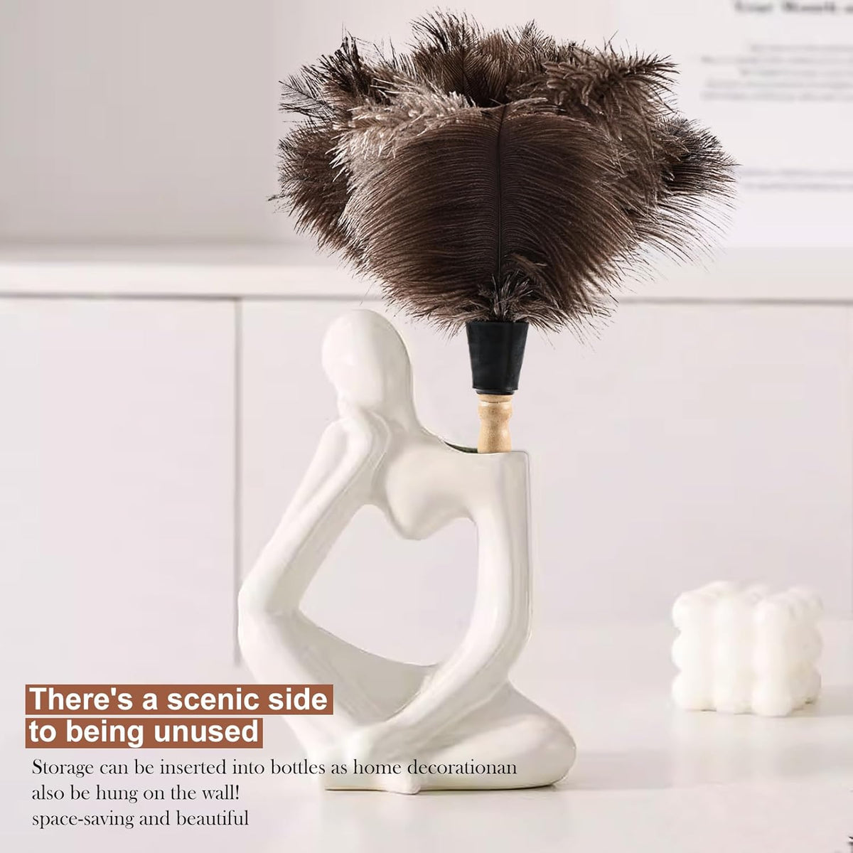 Ostrich Feather Duster 14" Natural Handheld Reusable Feathers Dusters with Wooden Handle for