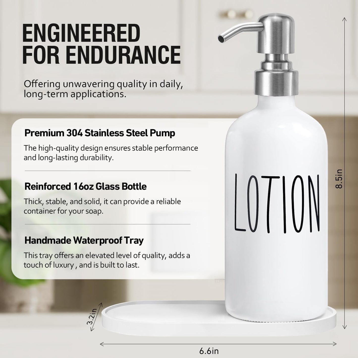 MOMEEMO Hand Soap Dispenser for Bathroom, Soap and Lotion Dispenser Set with Silver Metal Pump