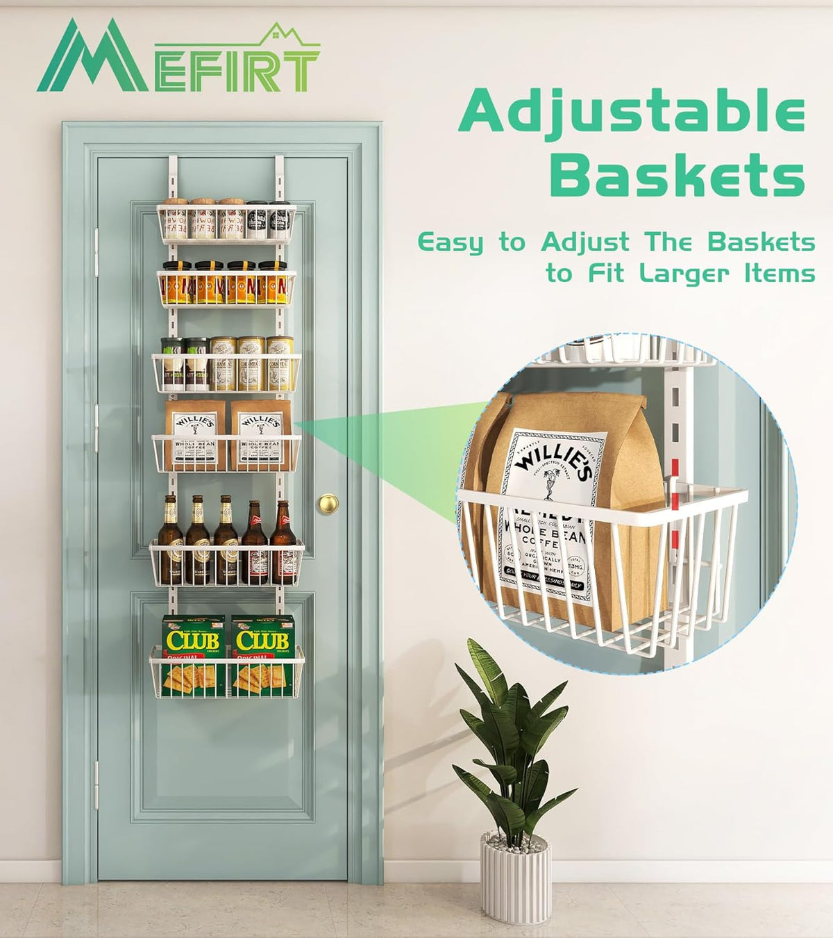 12 Inch Wide Narrow Over The Door Pantry Organizer, Pantry Organization and Storage, 6-Tier Metal