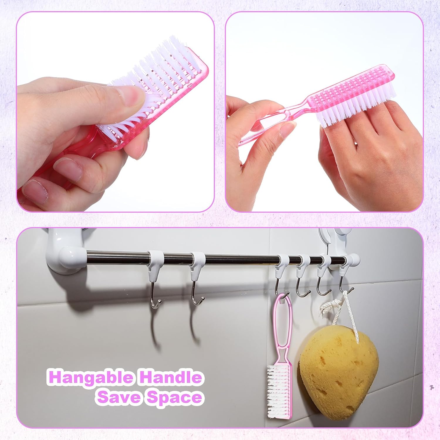 50 Pcs Handle Grip Nail Scrubber Brushes, Manicure Pedicure Cleaning Brushes for Fingernails and