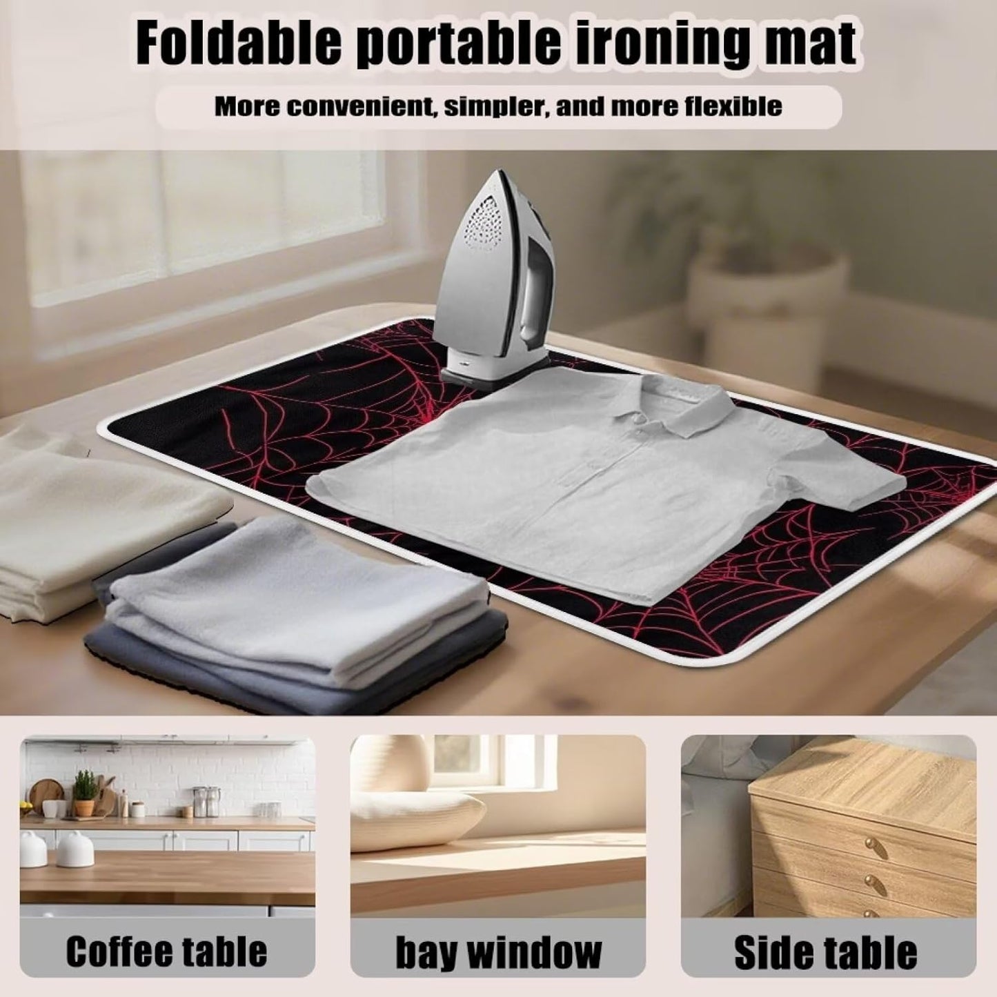 Ironing Mat Red Spider Web Portable Ironing Pad Blanket for Table Top Heat Resistance Foldable