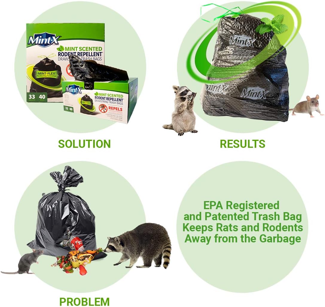 Mint-X Rodent Repellent Outdoor Home and Industrial Trash Bags with Drawstring & Mint-Flex