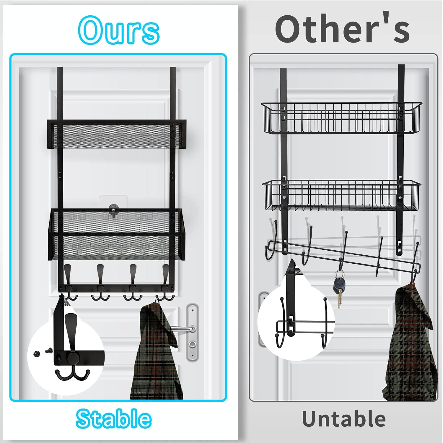 Over The Door Hooks Organizer, Coat Rack Over The Door Storage Hanger Towel Rack, Back of Door