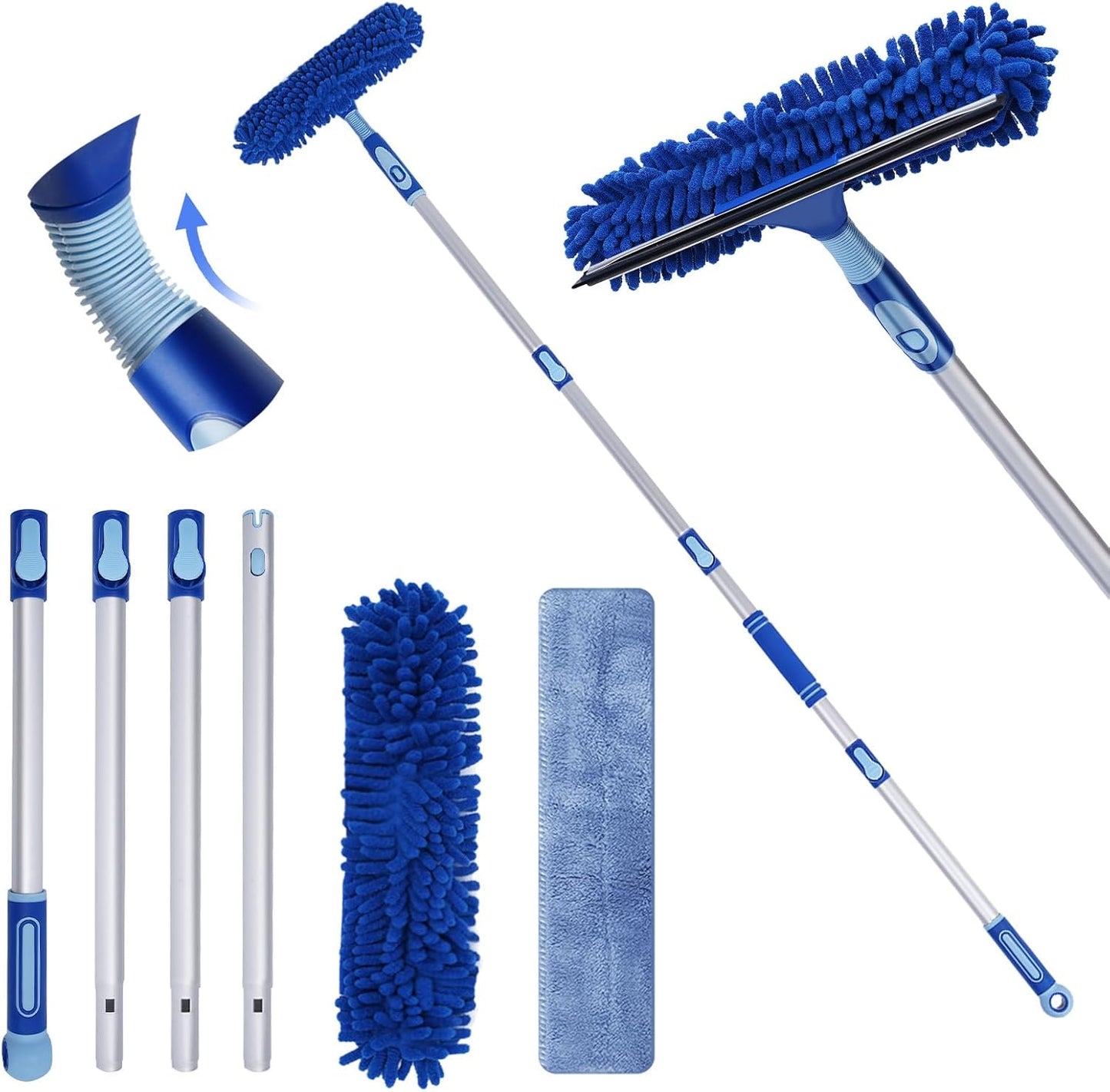LOMIDA Professional Window Squeegee Kit - 62" Lightweight Aluminum Pole, 2 in 1 Rotatable Window