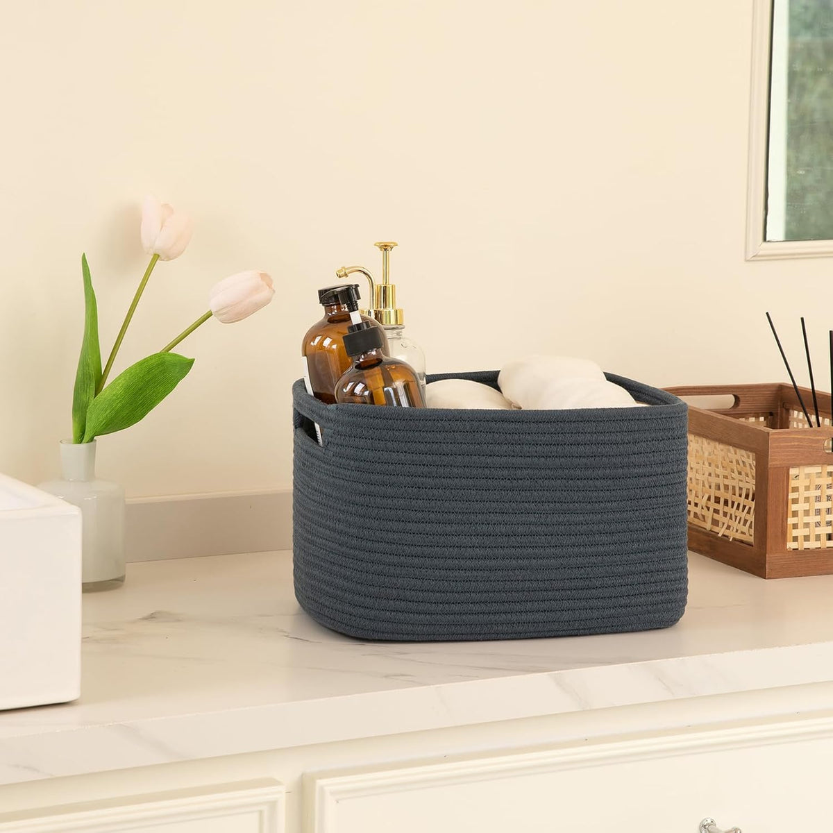 OIAHOMY 4 Pack Storage Baskets for Organizing, Cube Storage Bins for Shelves, Rectangle Storage