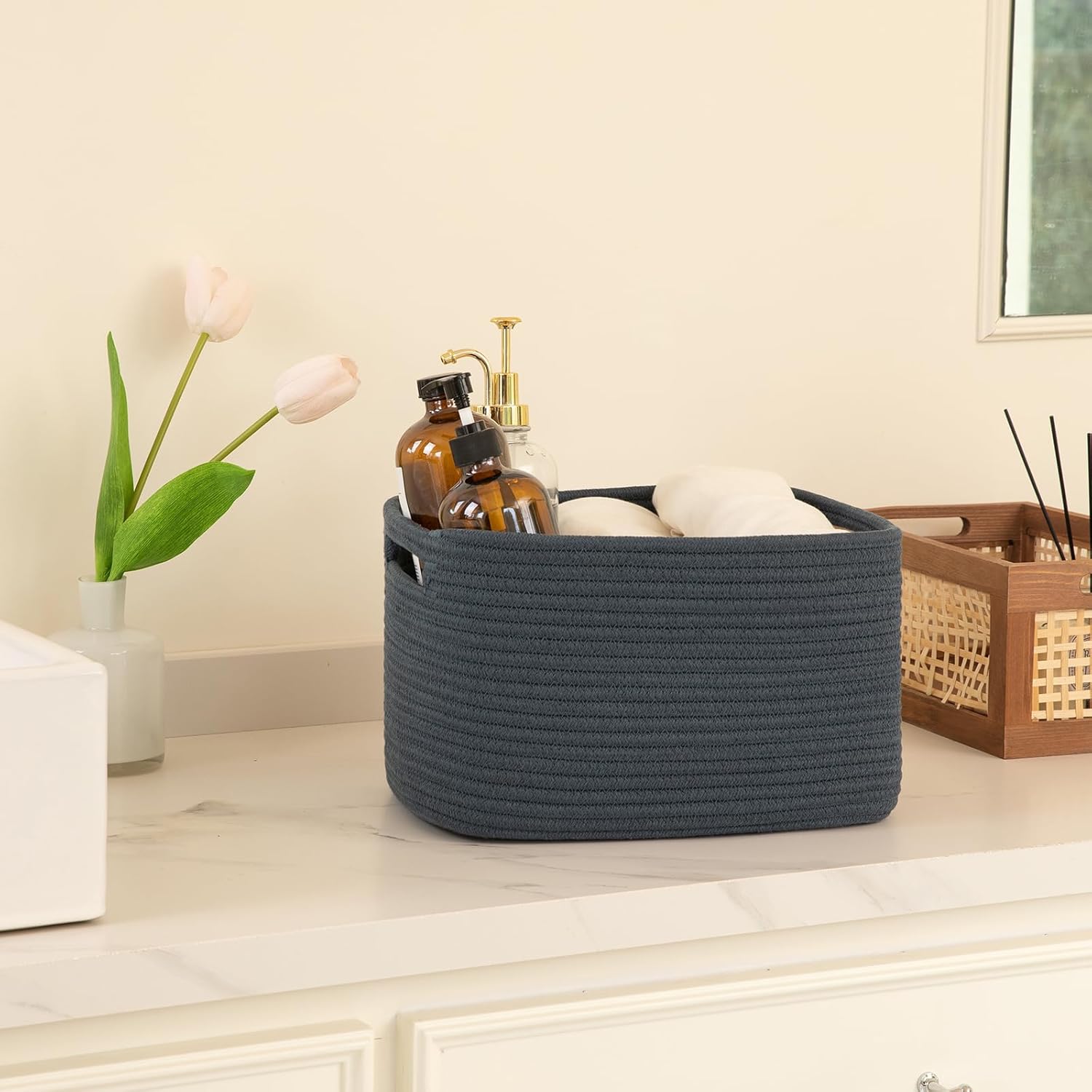 OIAHOMY 4 Pack Storage Baskets for Organizing, Cube Storage Bins for Shelves, Rectangle Storage