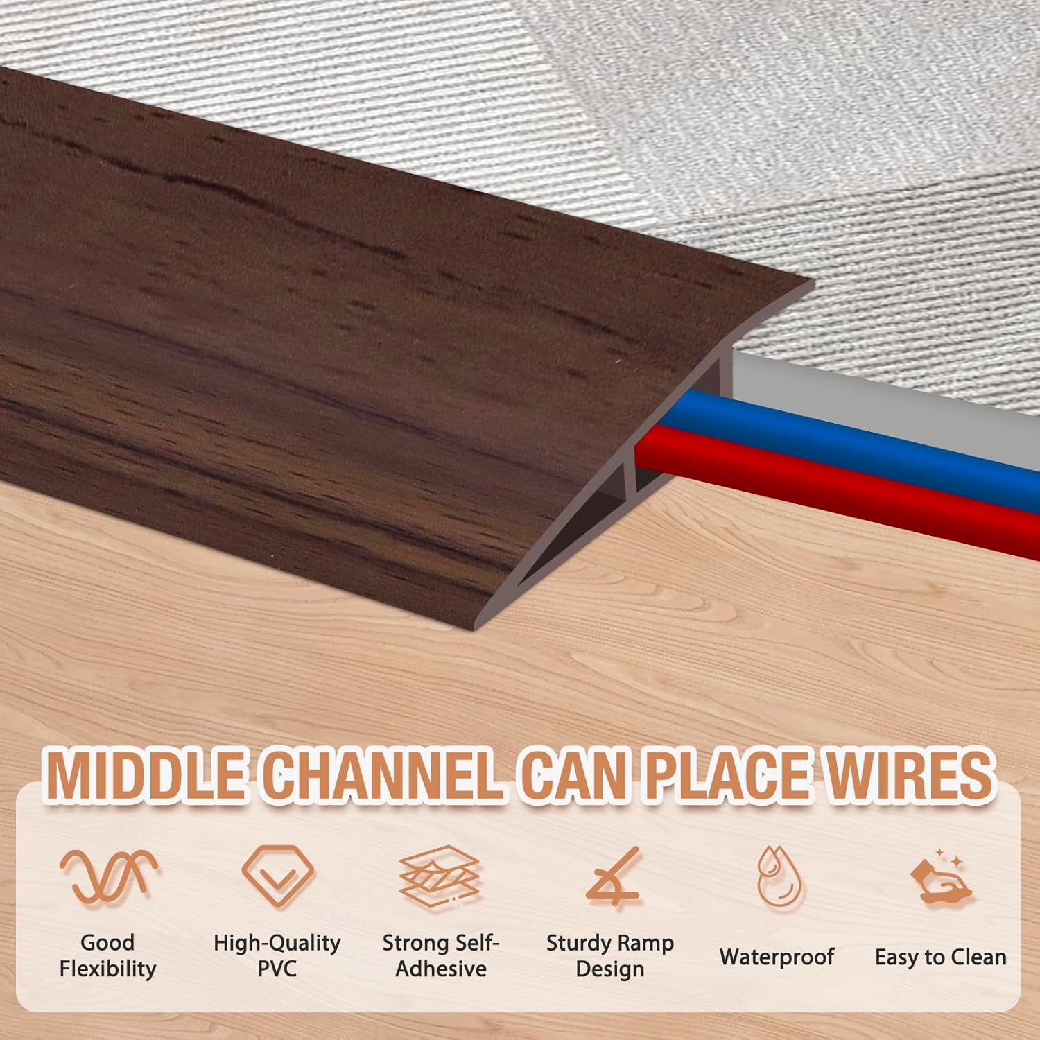 Floor Transition Strip Self Adhesive Vinyl Door Threshold for Doorways Carpet Edging Trim Overlap
