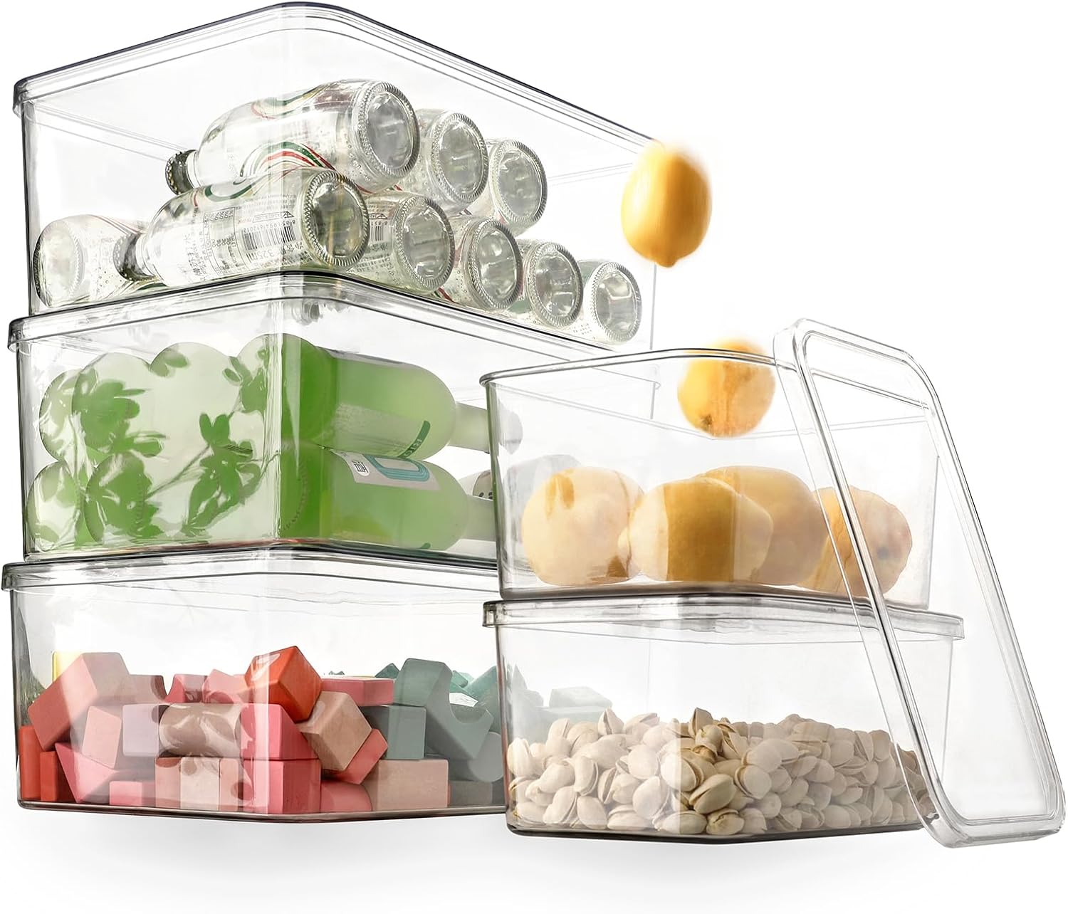Clear Storage Bins With Lids,5 Packs Food Storage Organizer,Cabinet Storage Basket for Clothing