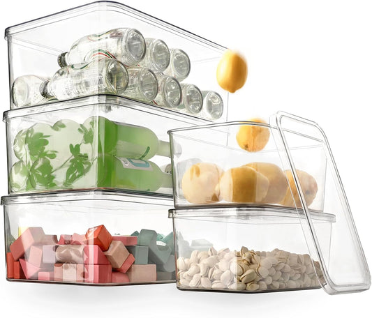 Clear Storage Bins With Lids,5 Packs Food Storage Organizer,Cabinet Storage Basket for Clothing