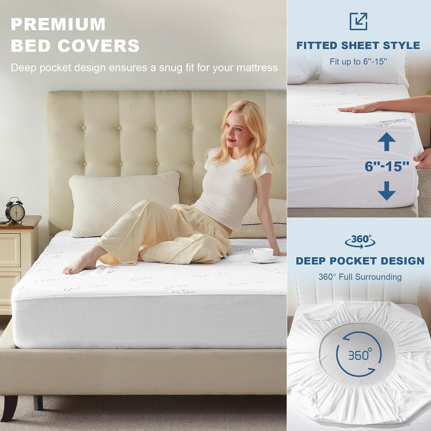 Waterproof Twin Size Mattress Protector, Mattress Pad Fitted 6"-15" Deep Pocket, 3D Air Fabric Bed