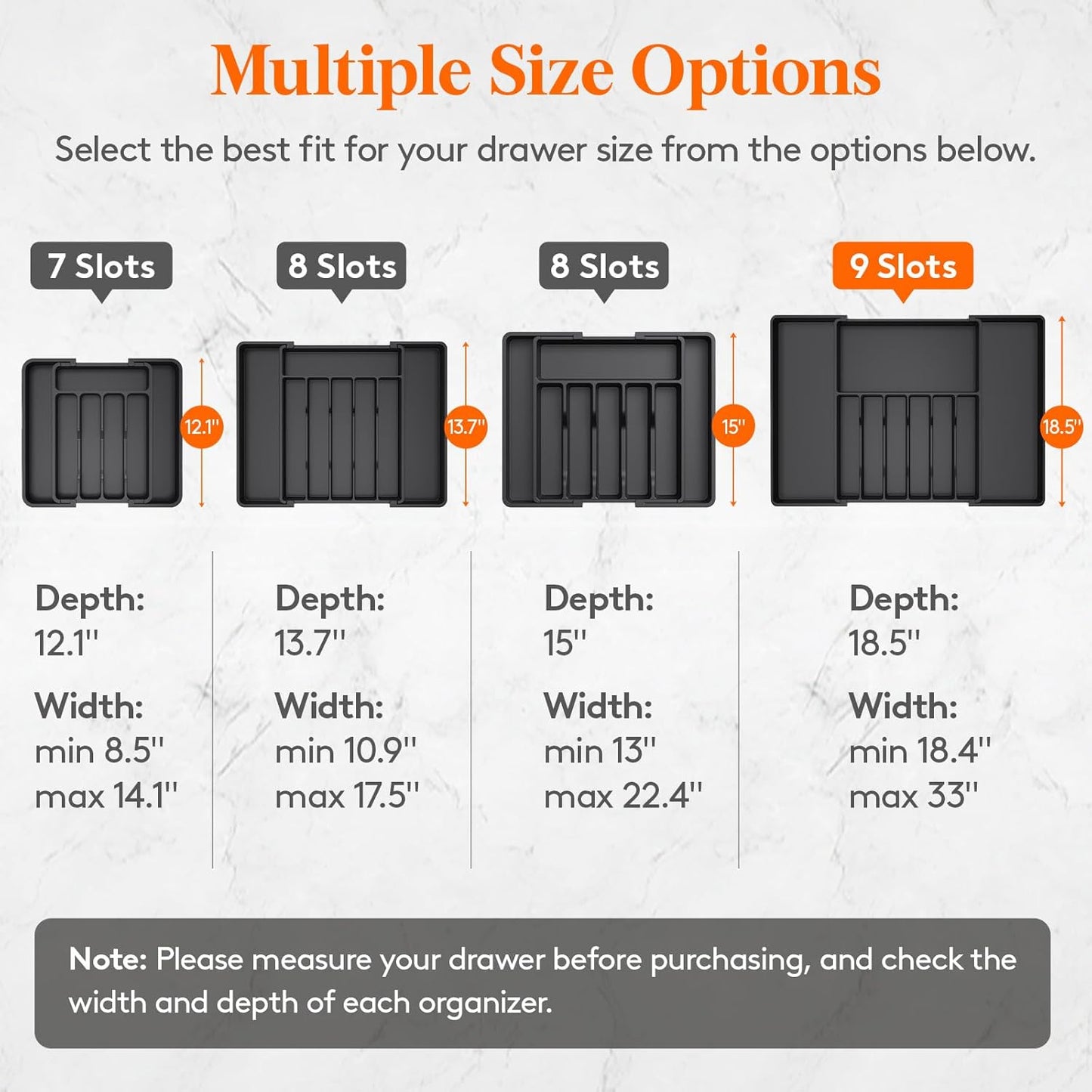 Lifewit Silverware Drawer Organizer, Expandable from 18.7 to 33 inches, Adjustable Utensil Tray for