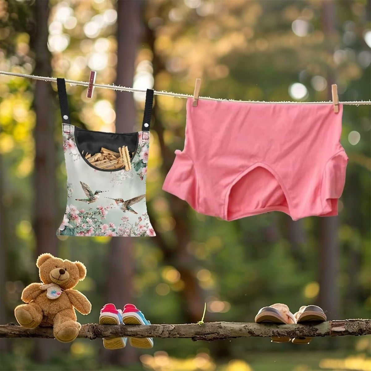 Hummingbird Clothespin Bags with Hanging Rope Space-Saving Clothespin Storage Organizer Waterproof