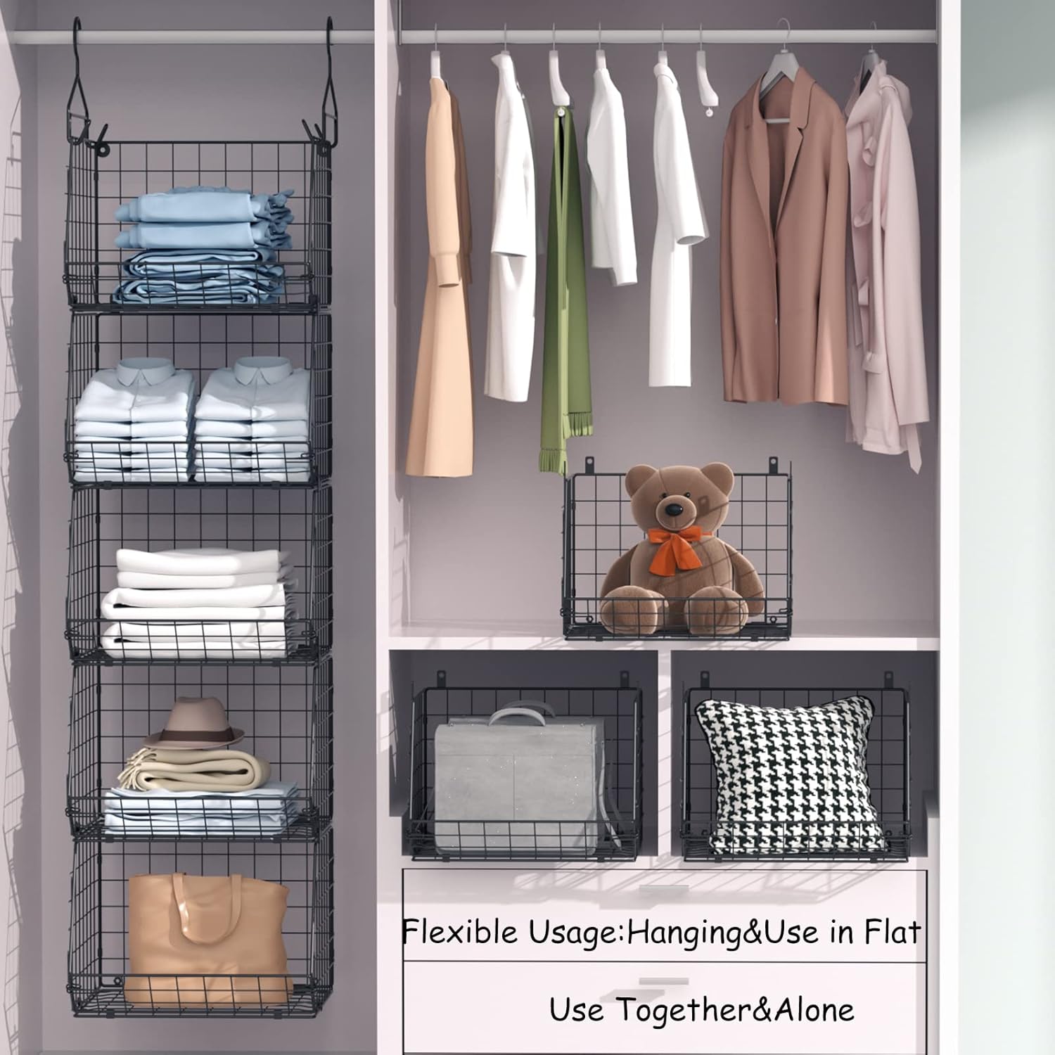 4 Tier Closet Hanging Organizer, Closet Organizers and Storage with 5 S Hooks, Closet Hanging