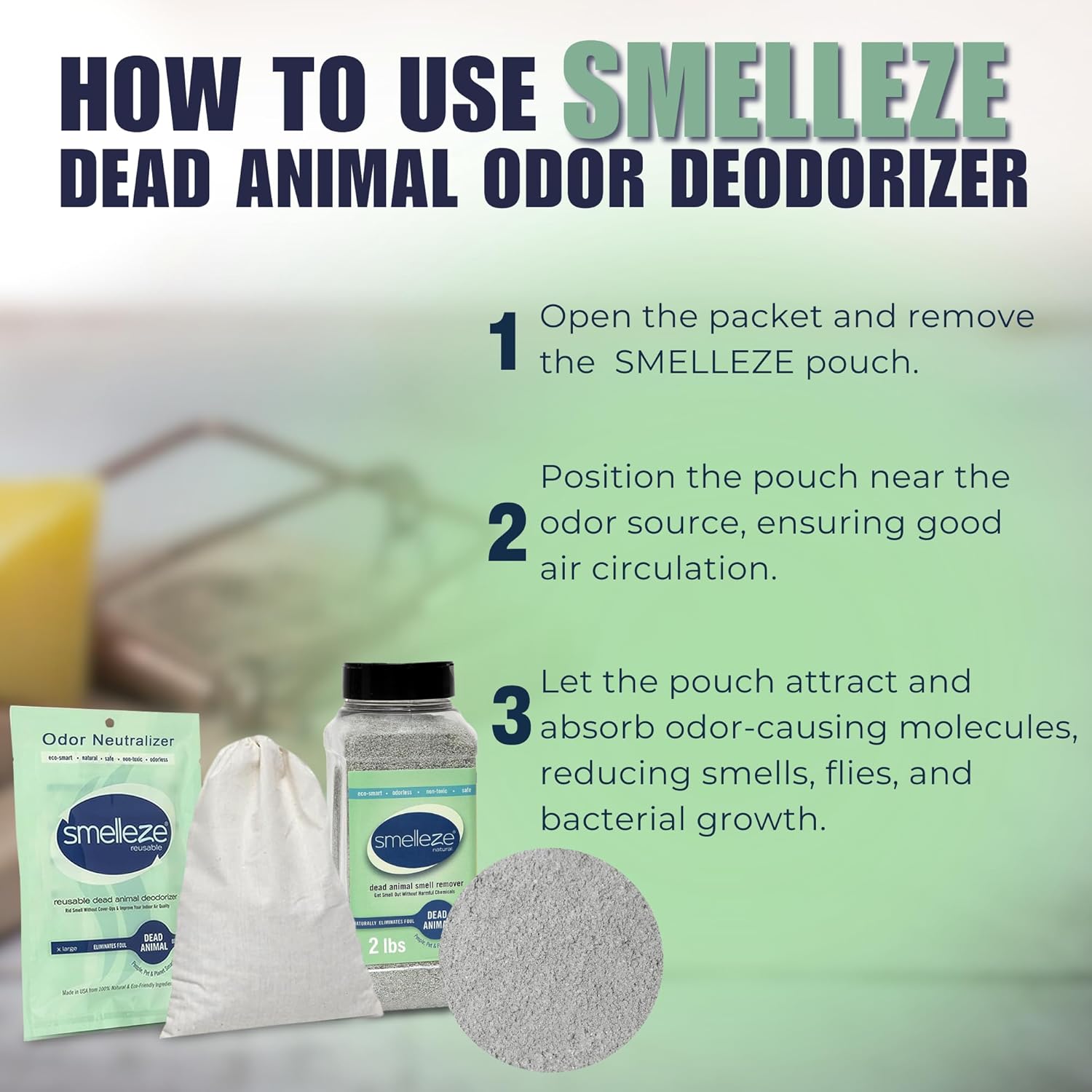 SMELLEZE Ultimate Odor Removal Bundle – 2 lb. Granules + 1 Reusable Pouch | Eliminates Tough Smells