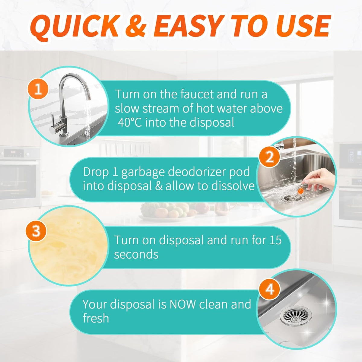 50 Count Garbage Disposal Cleaner and Deodorizer – Sink Odor Eliminator, New Powerful XL Sink Drain